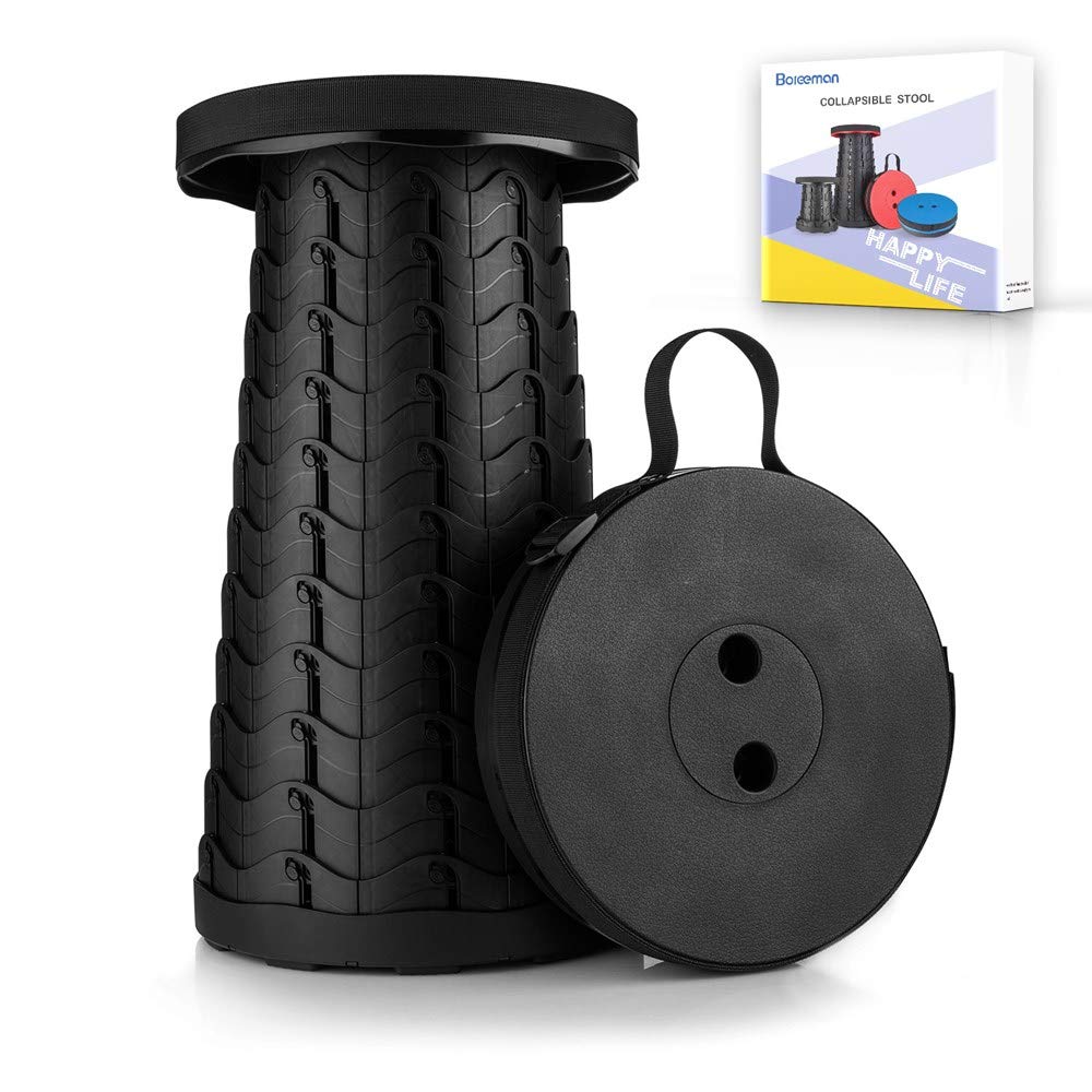 Boreeman front view showing compact, sturdy portable stool benefit portability