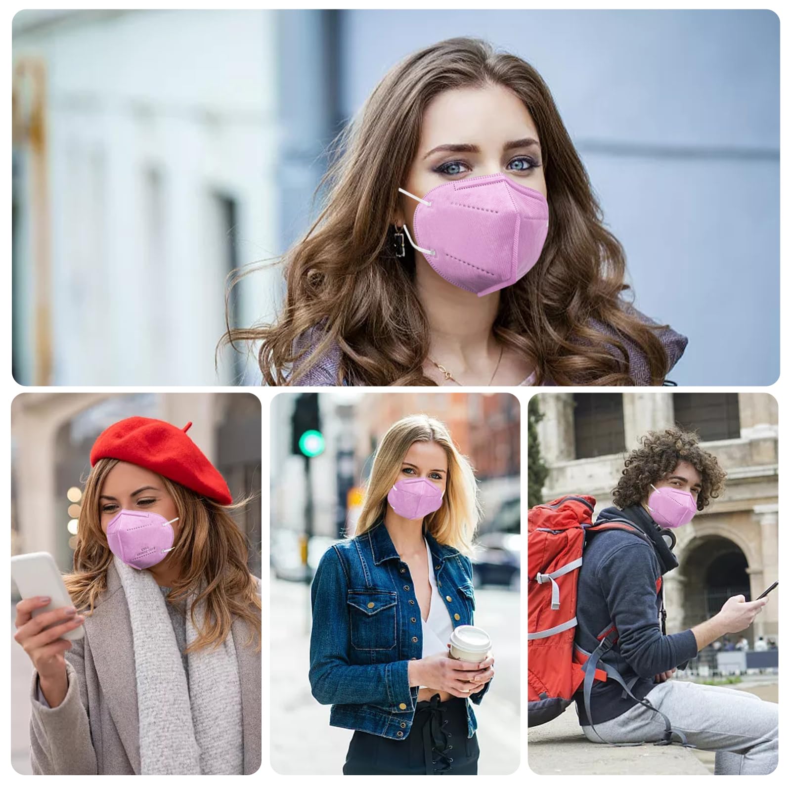 Person wearing Borje hot pink KN95 on commute for visible everyday protection