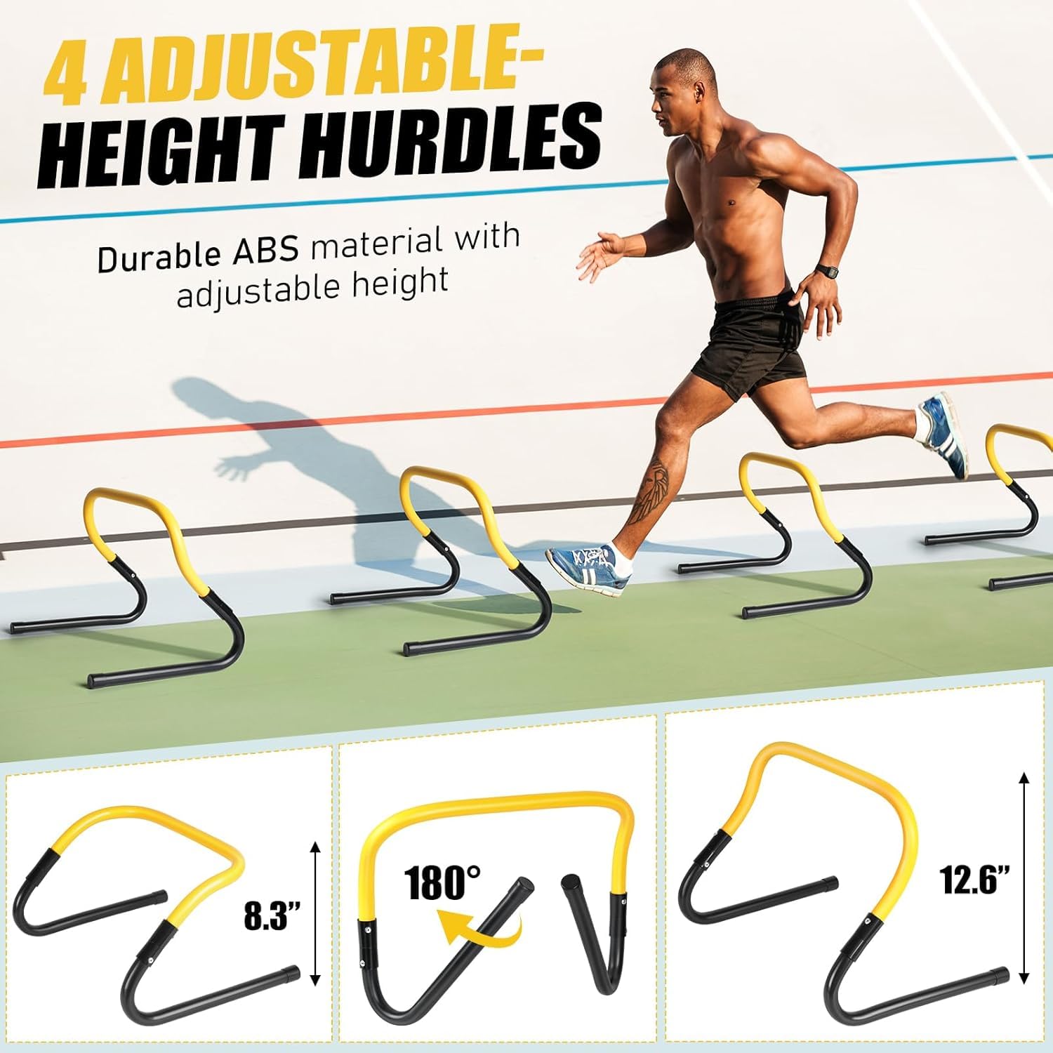 BORNEW hurdle close-up showing 180-degree rotation for adjustable height