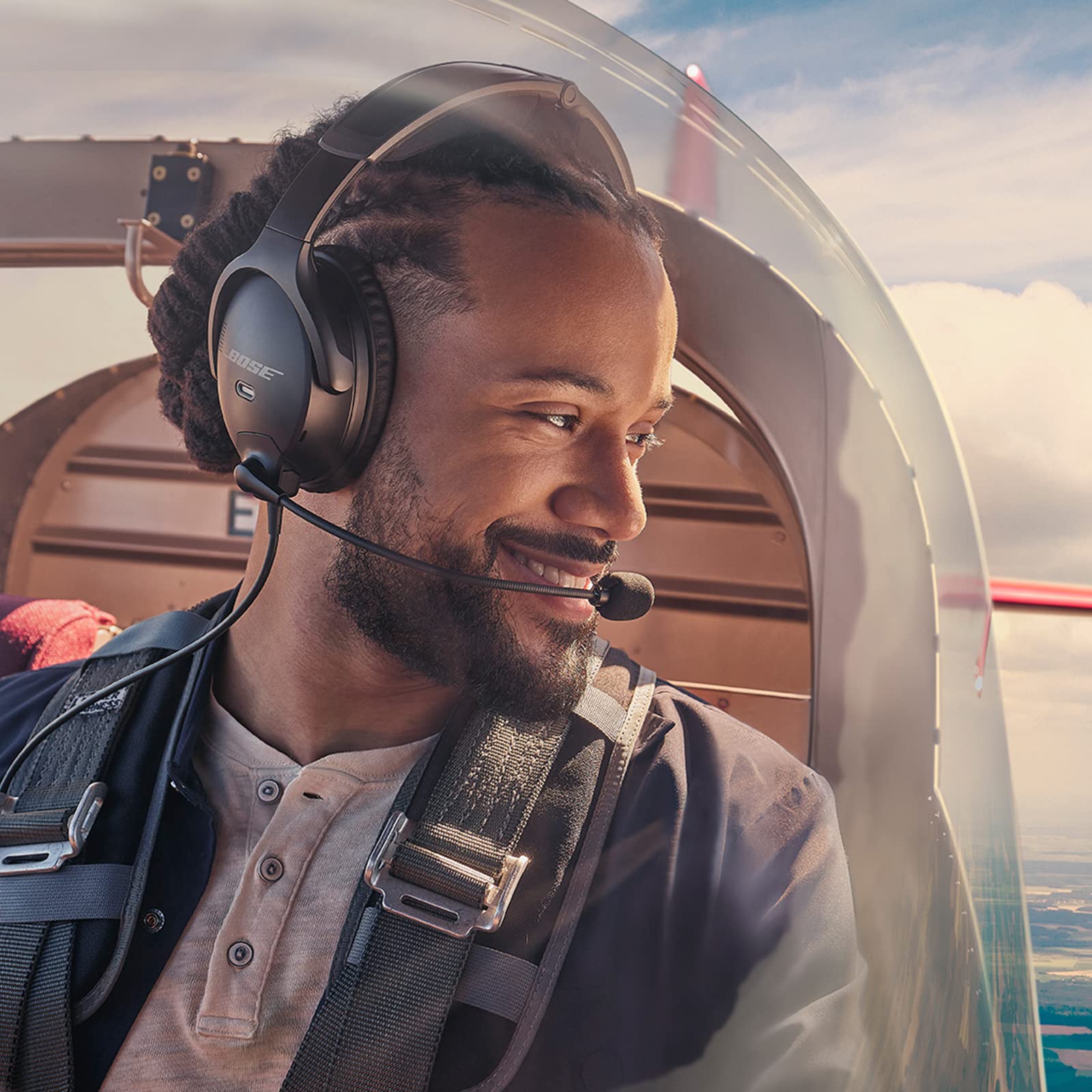 Bose A30 carry case open with padded storage protecting the headset