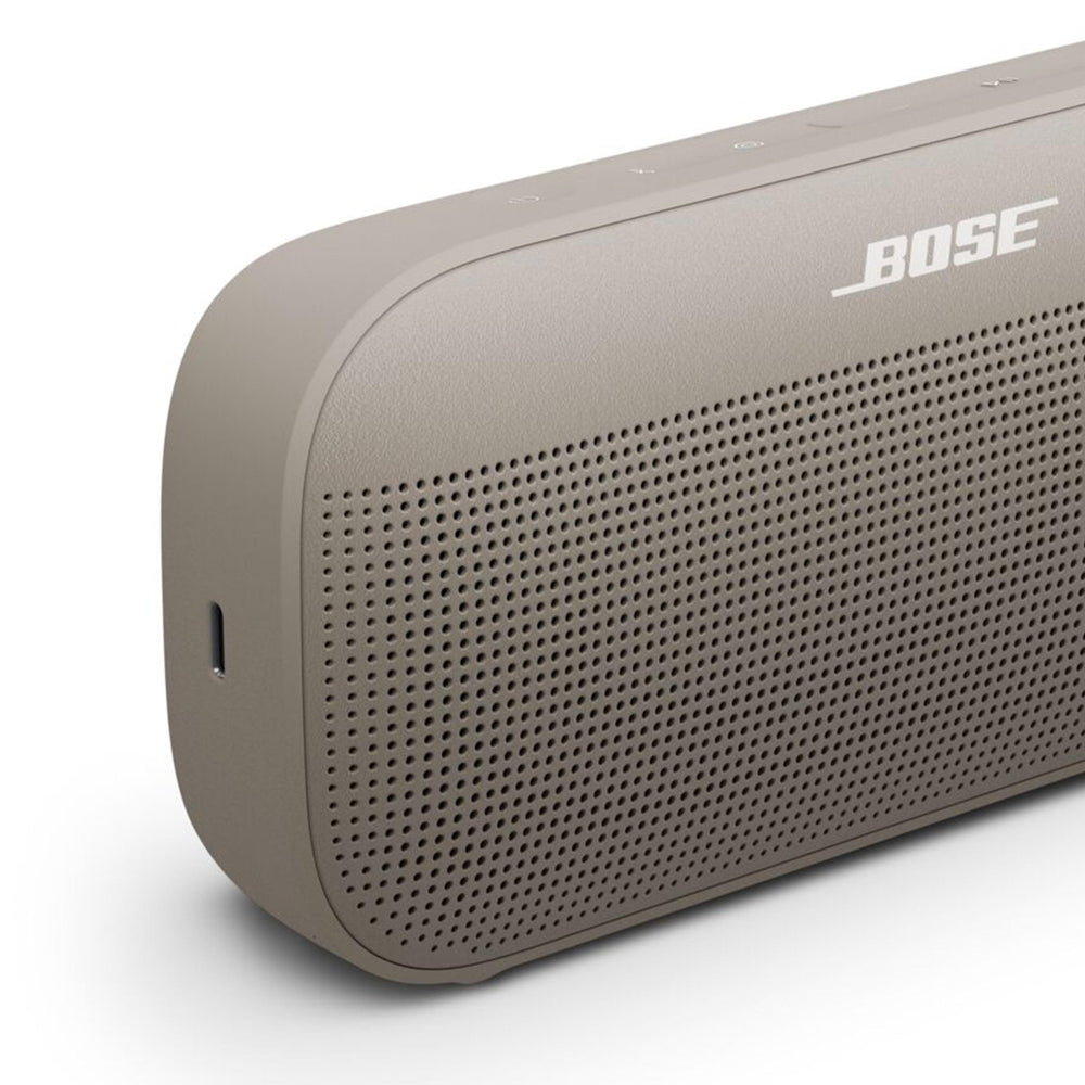 Bose SoundLink Flex held in hand, compact size with surprisingly powerful audio