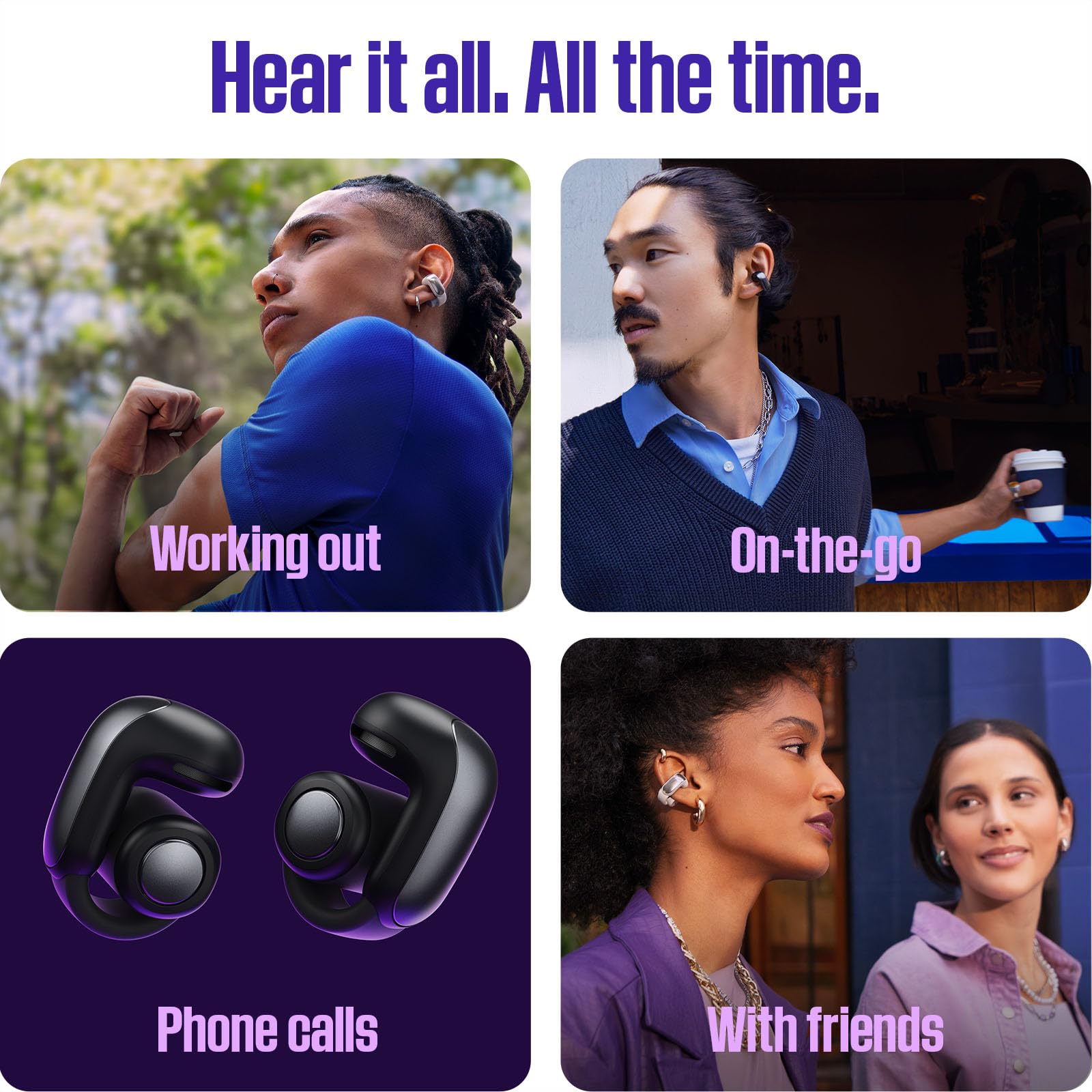 Person wearing Bose Ultra Open Earbuds outdoors staying aware and comfortable