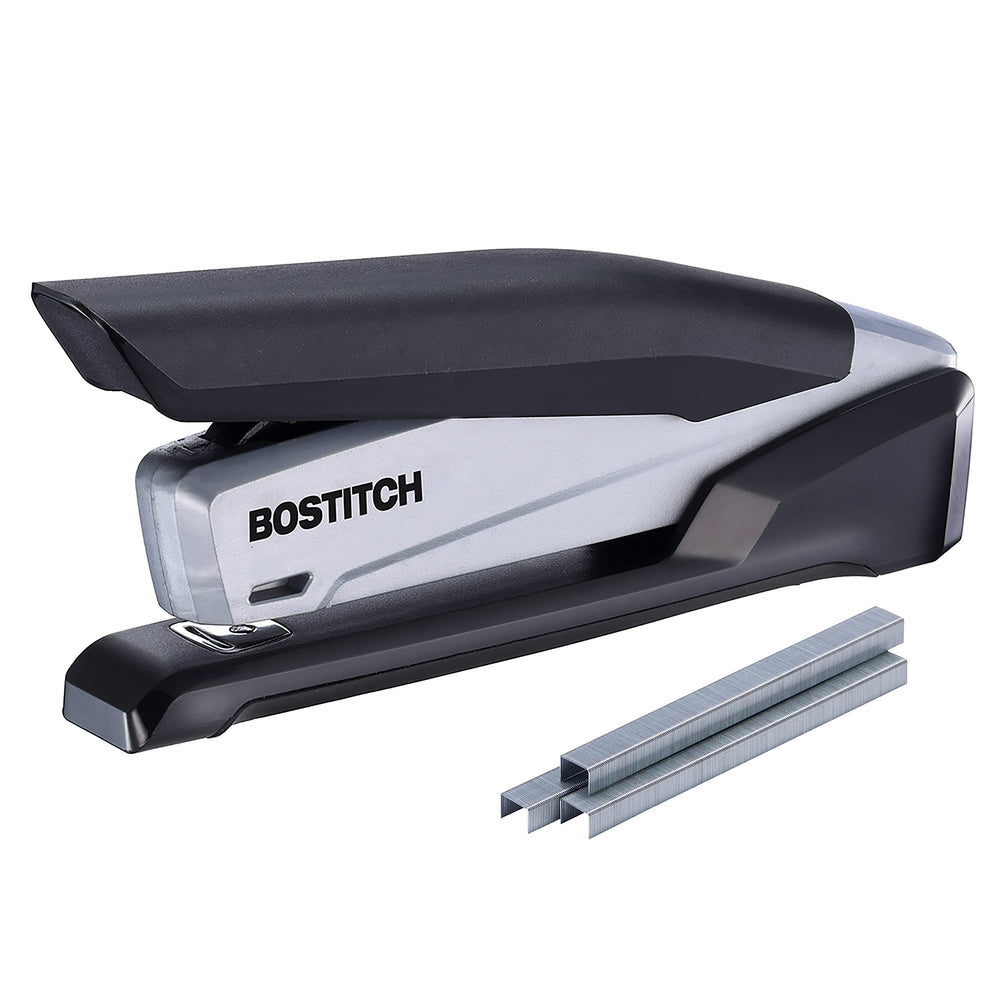 Bostitch front view gray stapler showing compact design and reliable binding