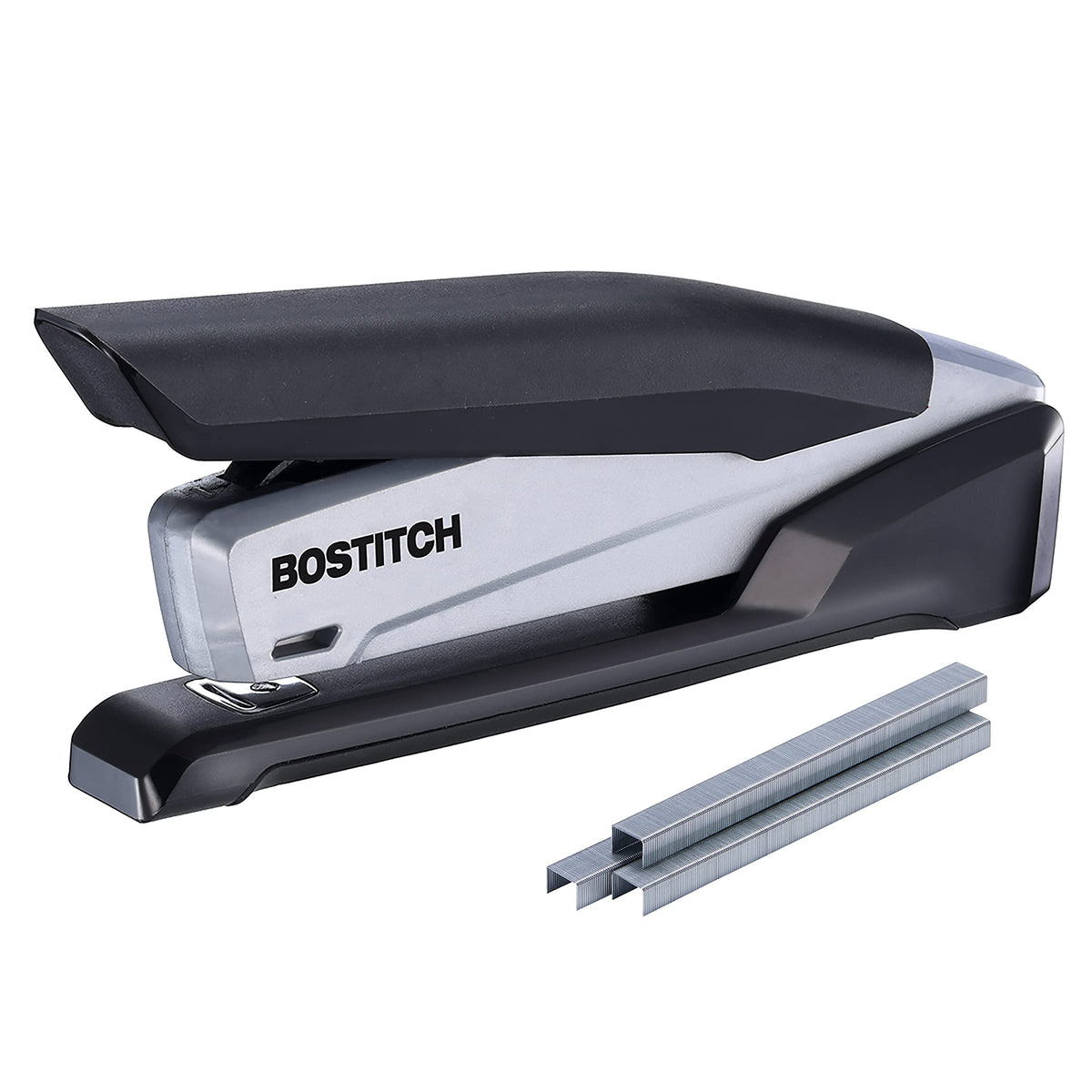 Bostitch front view gray stapler showing compact design and reliable binding