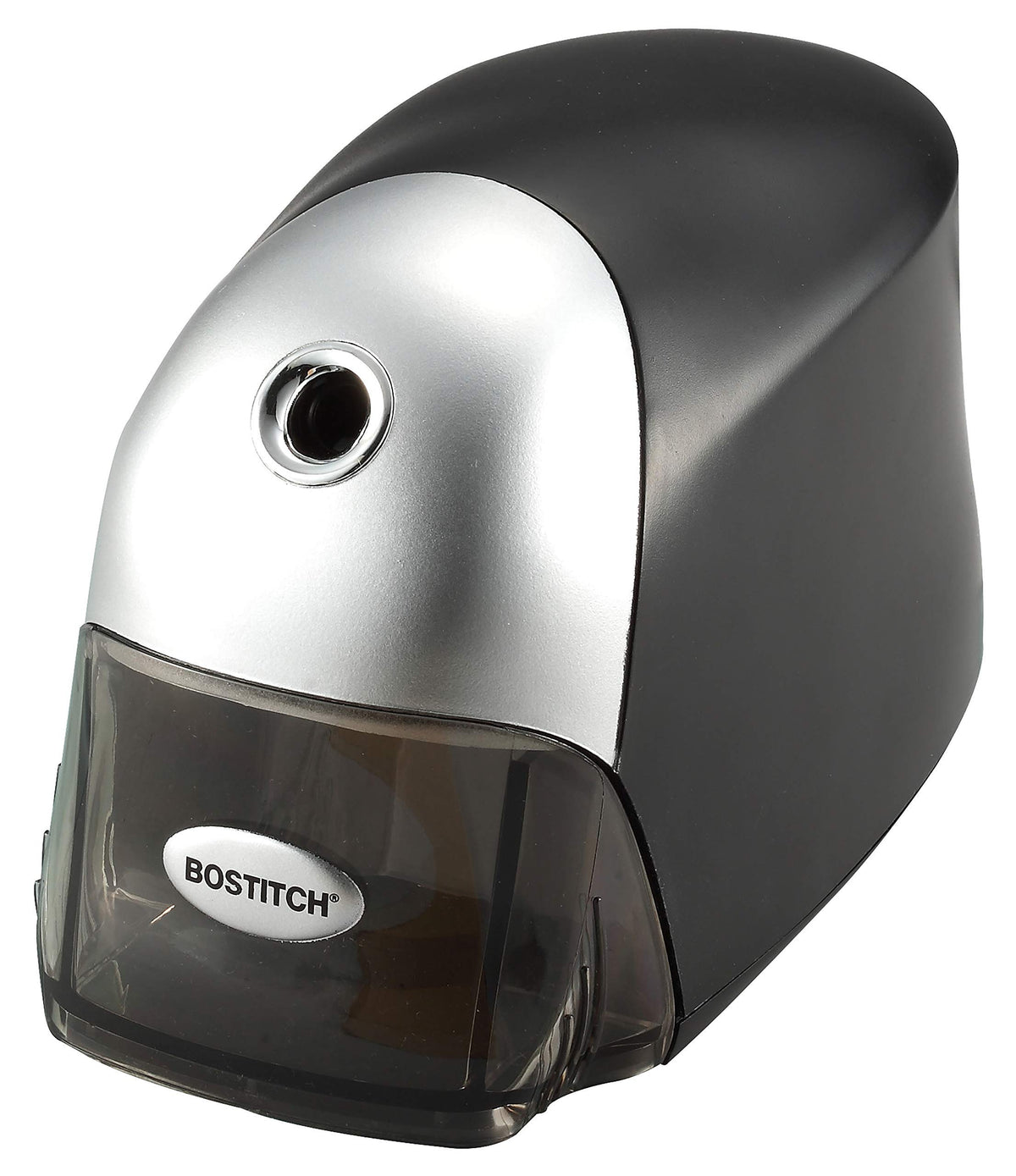 Bostitch QuietSharp executive front view showing sleek black housing and controls for fast sharpening