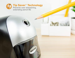Bostitch QuietSharp in use sharpening pencil quietly, demonstrating fast performance and clean point