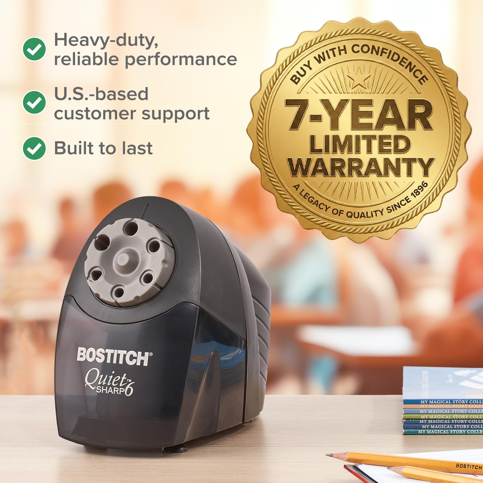 Bostitch QuietSharp 6 brushed metal housing highlighting durable design and professional appearance