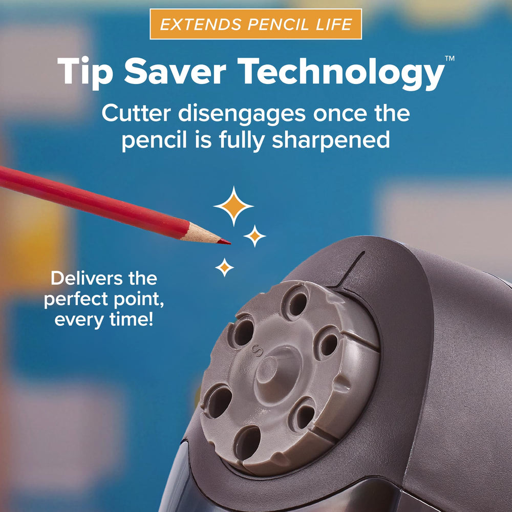Bostitch QuietSharp 6 SharpGlow indicator lit to show completed sharpening and prevent over-sharpening