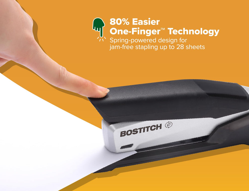 Bostitch side profile stapling a stack of paper for fast office use
