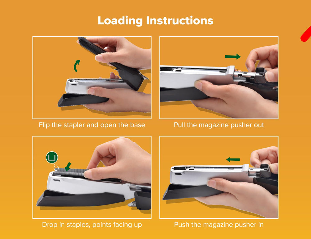 Bostitch next to ruler showing scale and small footprint for tight desks