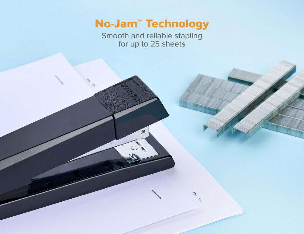 Bostitch stapler in use fastening a paper stack with smooth operation