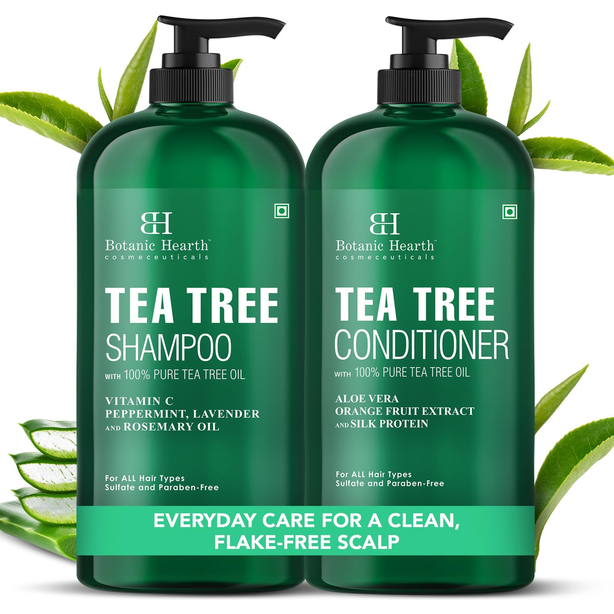Botanic Hearth front packaging showing tea tree set and refreshing benefits