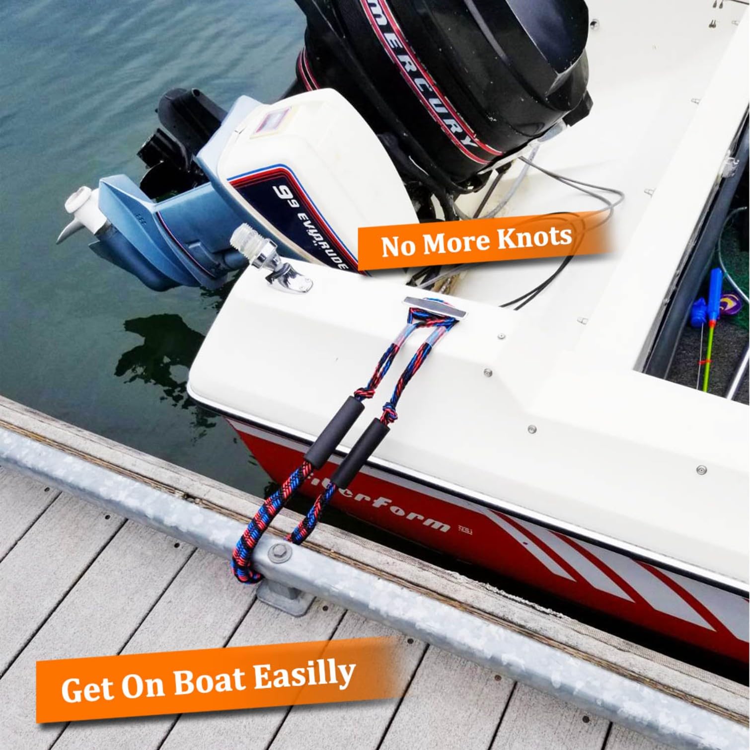 Botepon dock line in use securing a boat to dock for easier boarding