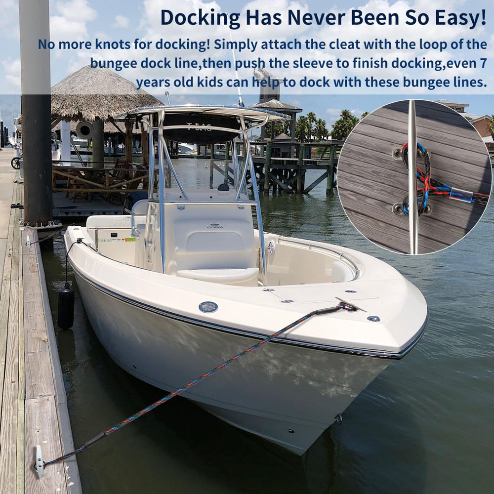 Botepon stretched dock line demonstrating shock absorption and flexible reach