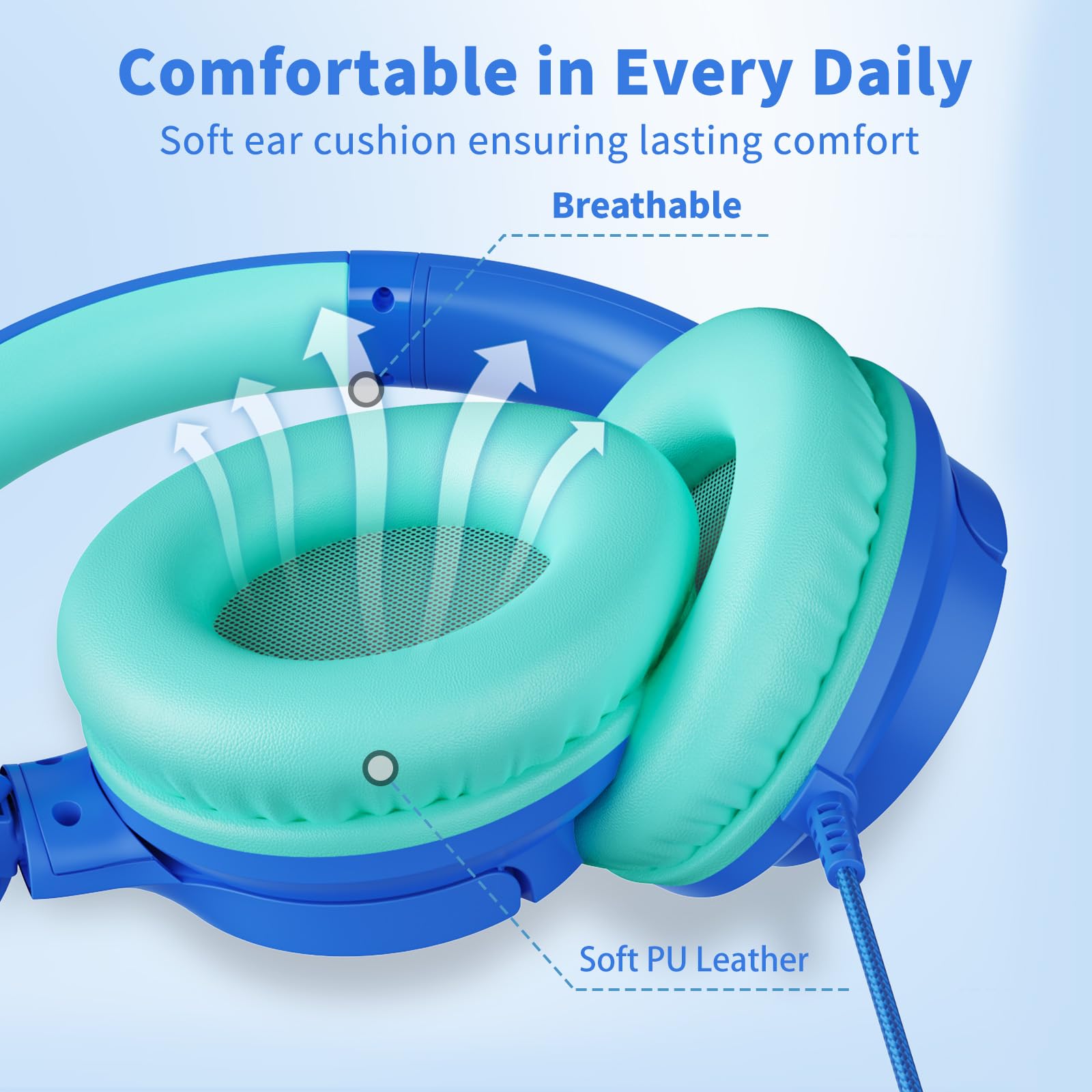 Botesty Sound headphones beside smartphone showing scale and plug-and-play use