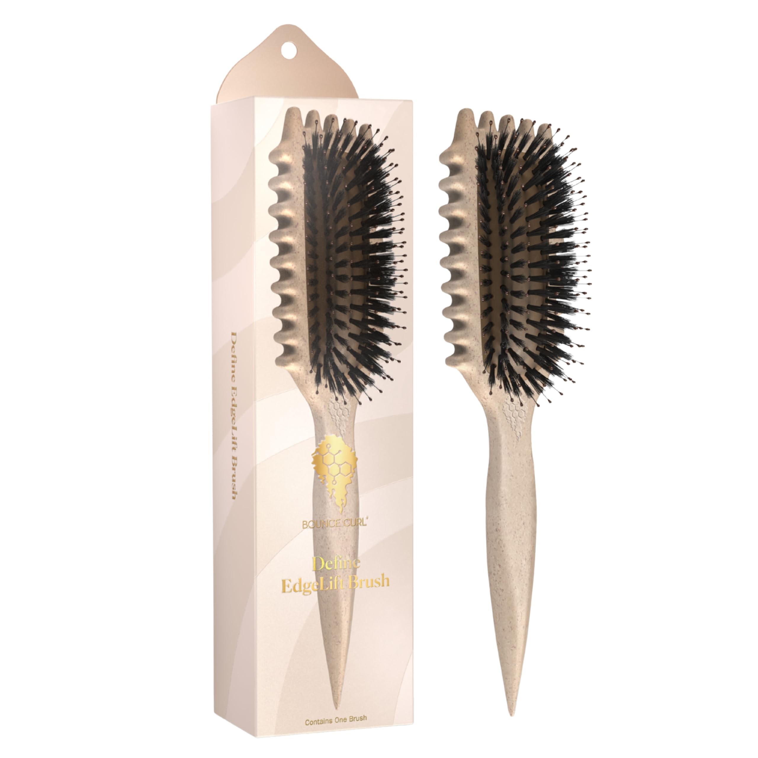Bounce Curl front view of tan Define EdgeLift brush showing whole tool benefit control
