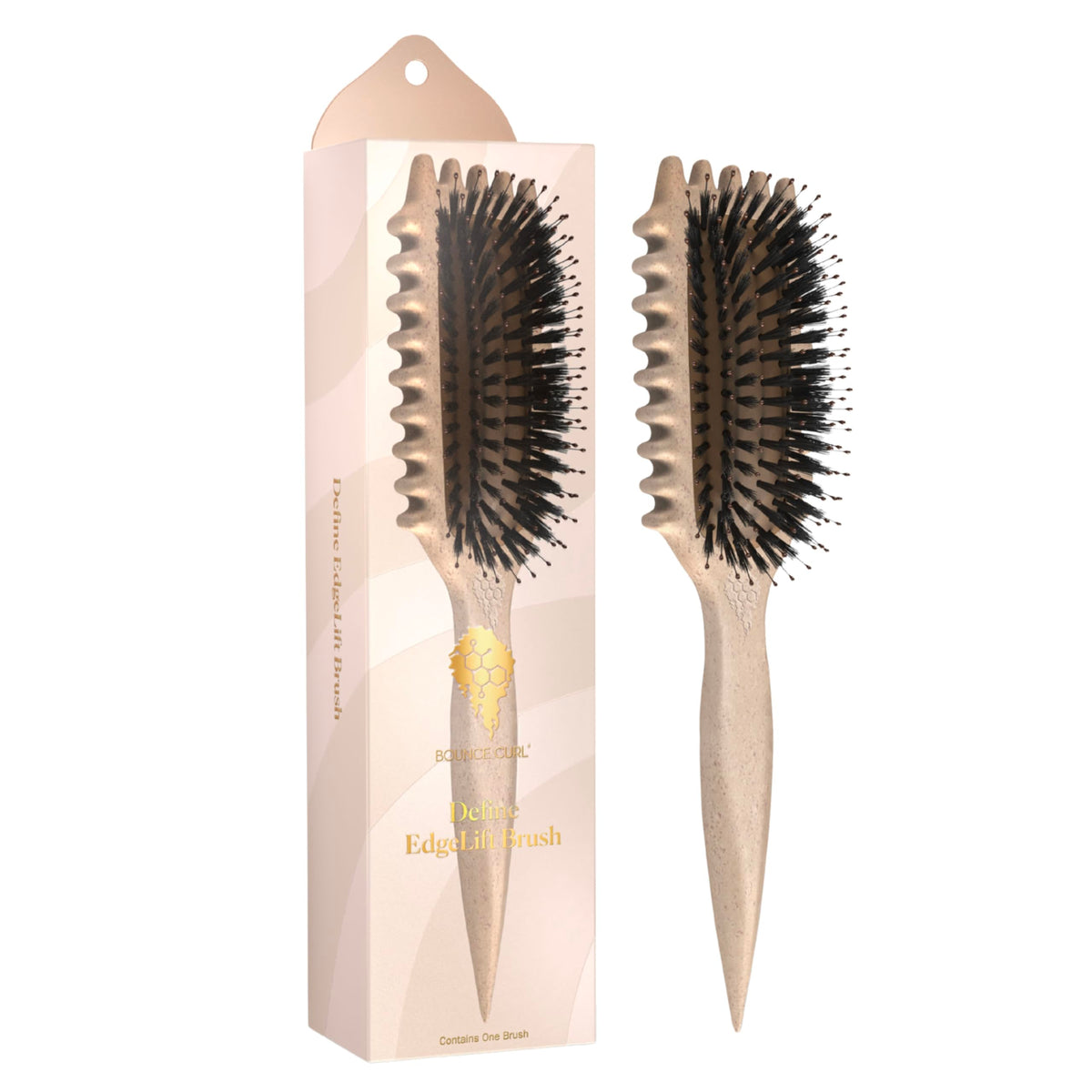 Bounce Curl front view of tan Define EdgeLift brush showing whole tool benefit control