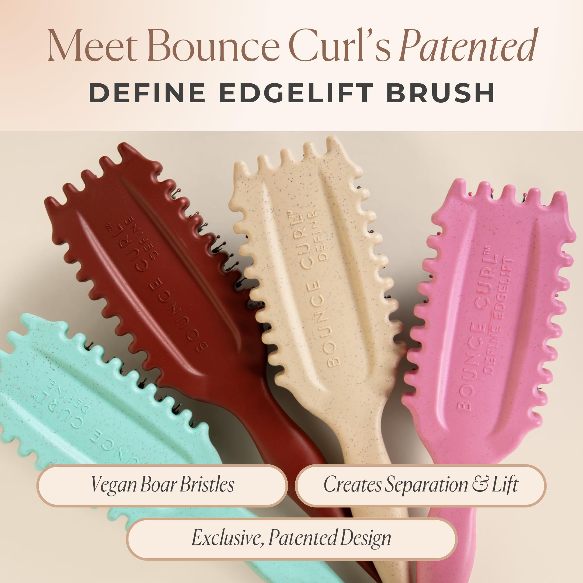 Bounce Curl styling brush shaping curl clumps on damp hair for defined results