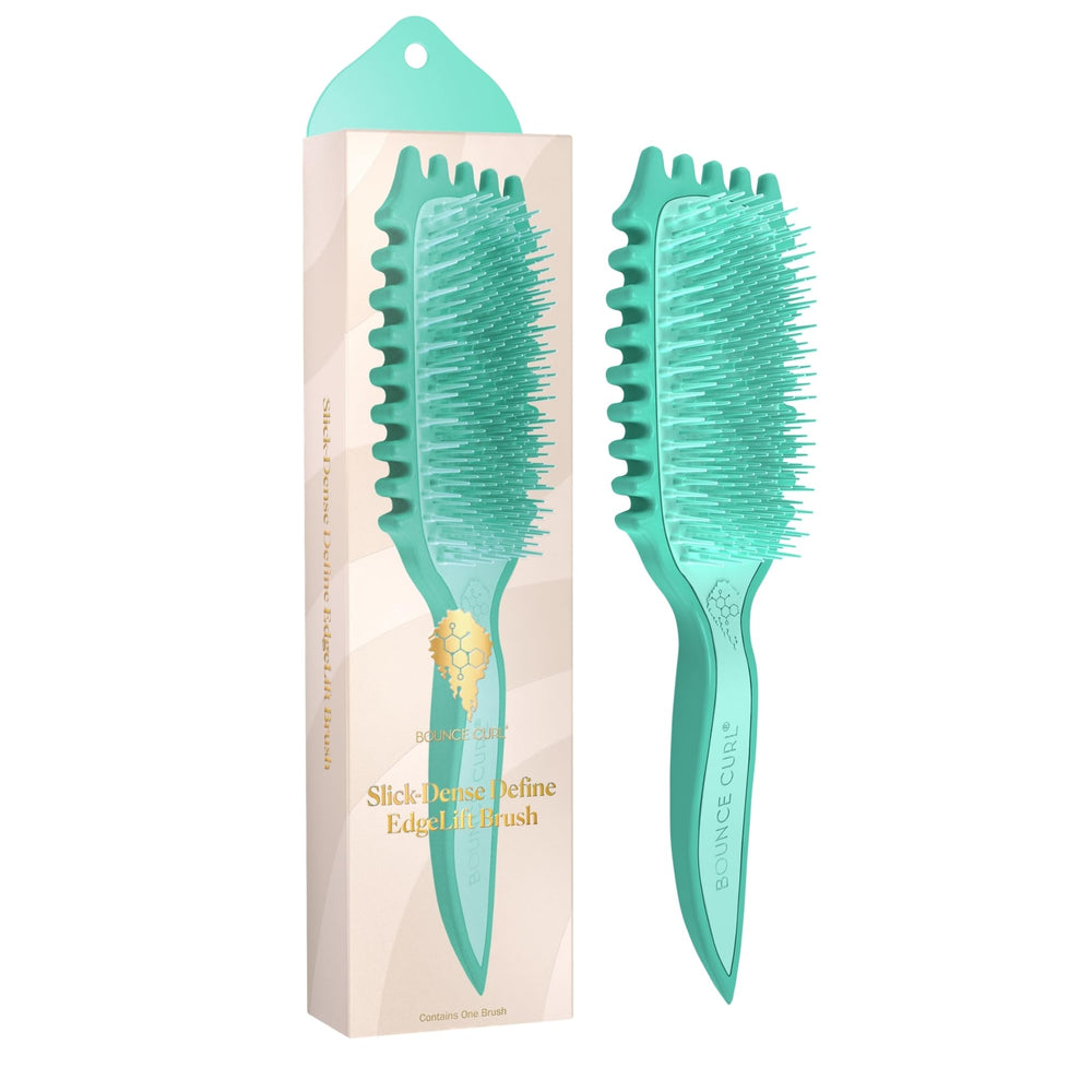 Bounce Curl front view of teal Define EdgeLift brush showing compact silhouette and control