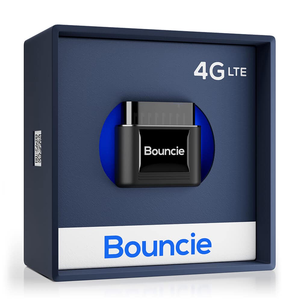 Bouncie front view showing device LED and compact design for easy installation