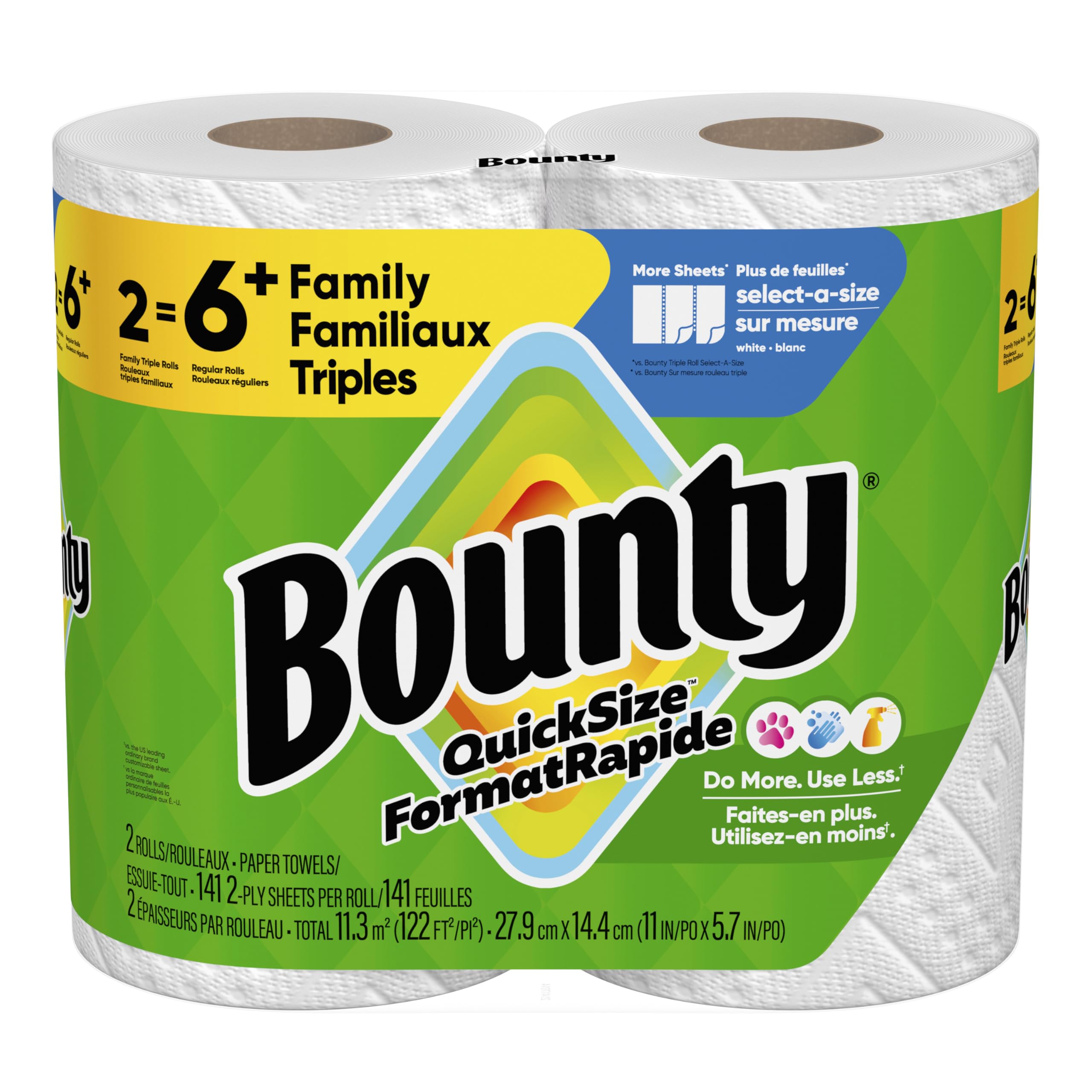 Bounty product label close-up highlighting pack count and brand info