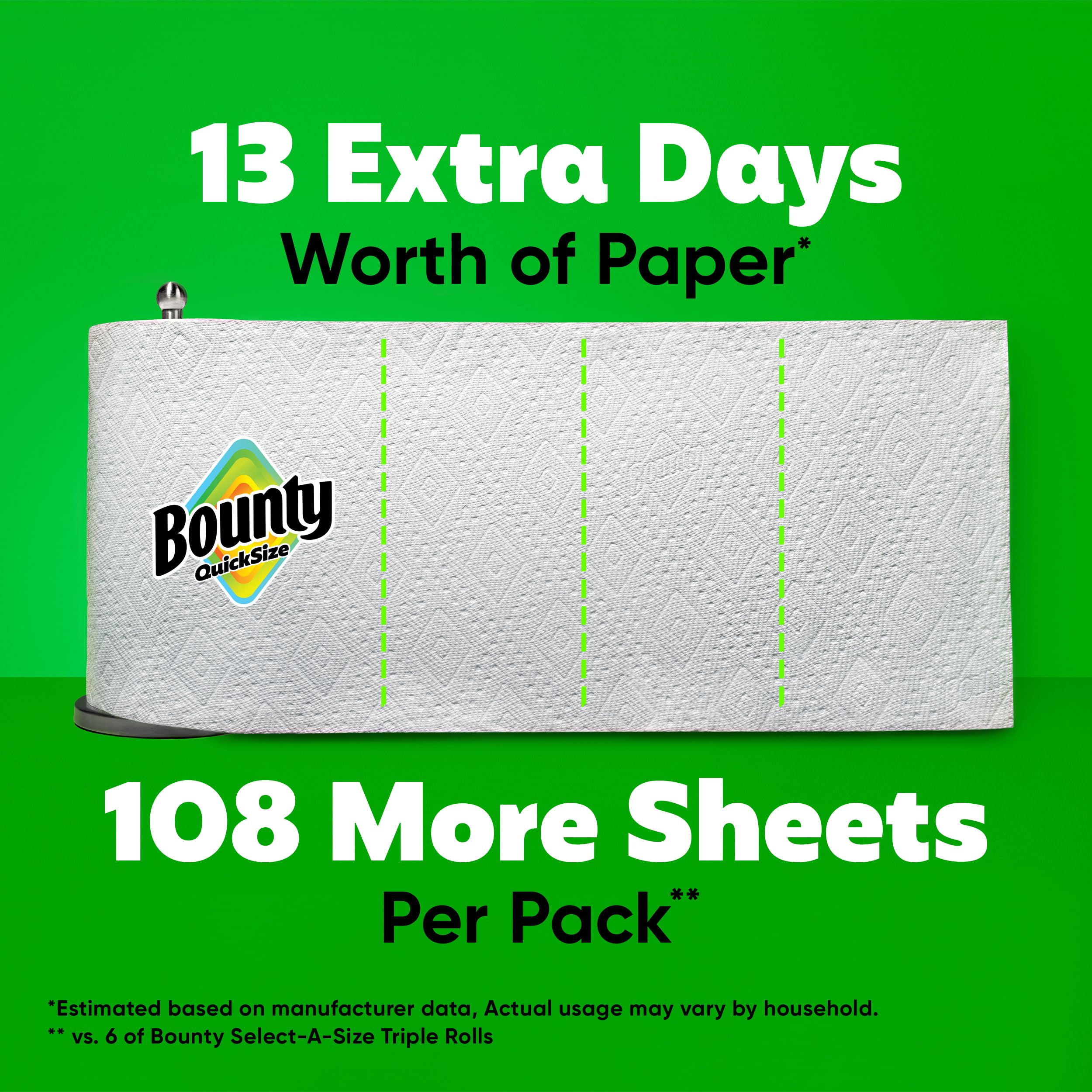 Bounty roll next to a regular roll showing longer-lasting family triple size