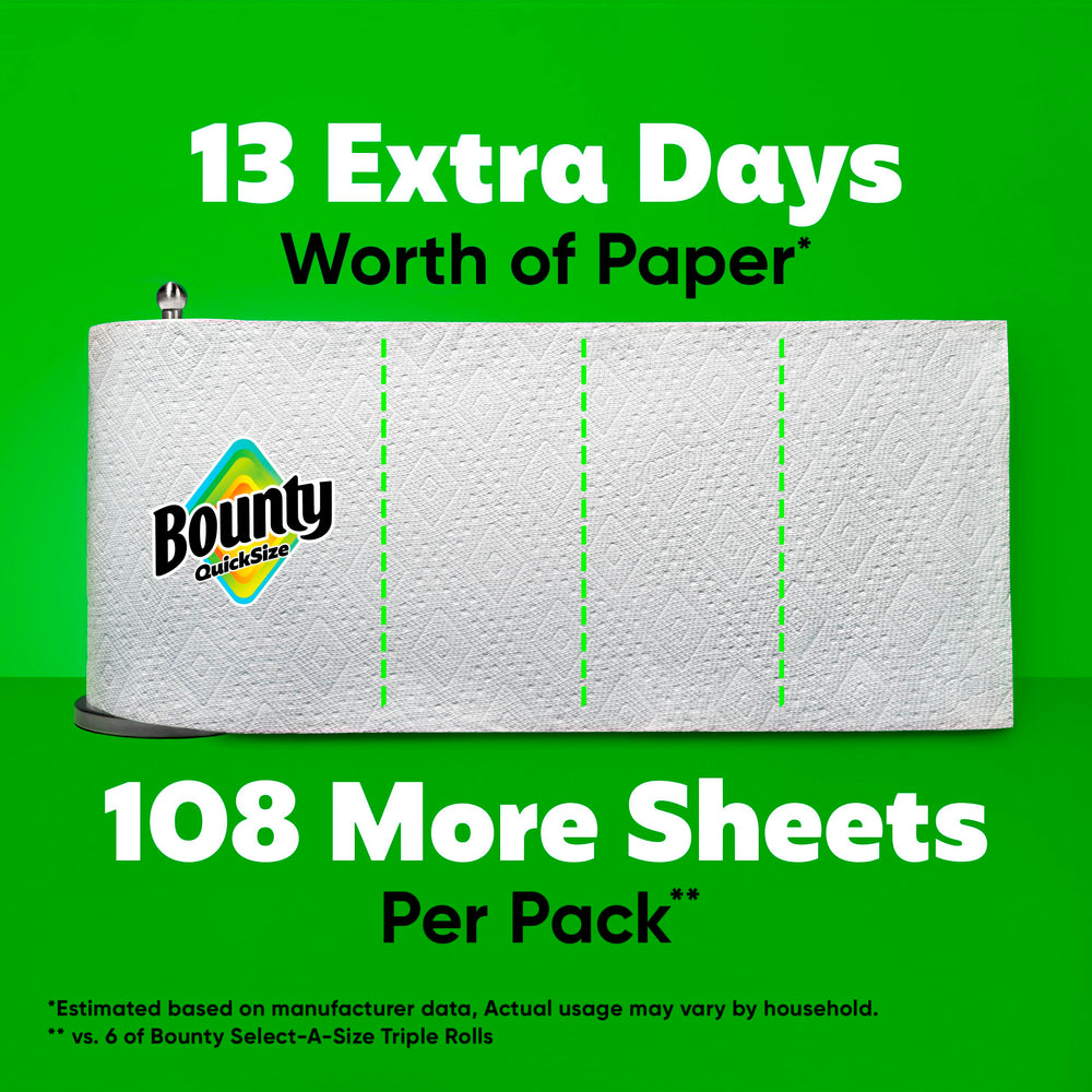 Bounty roll next to a regular roll showing longer-lasting family triple size