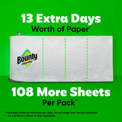 Bounty roll next to a regular roll showing longer-lasting family triple size