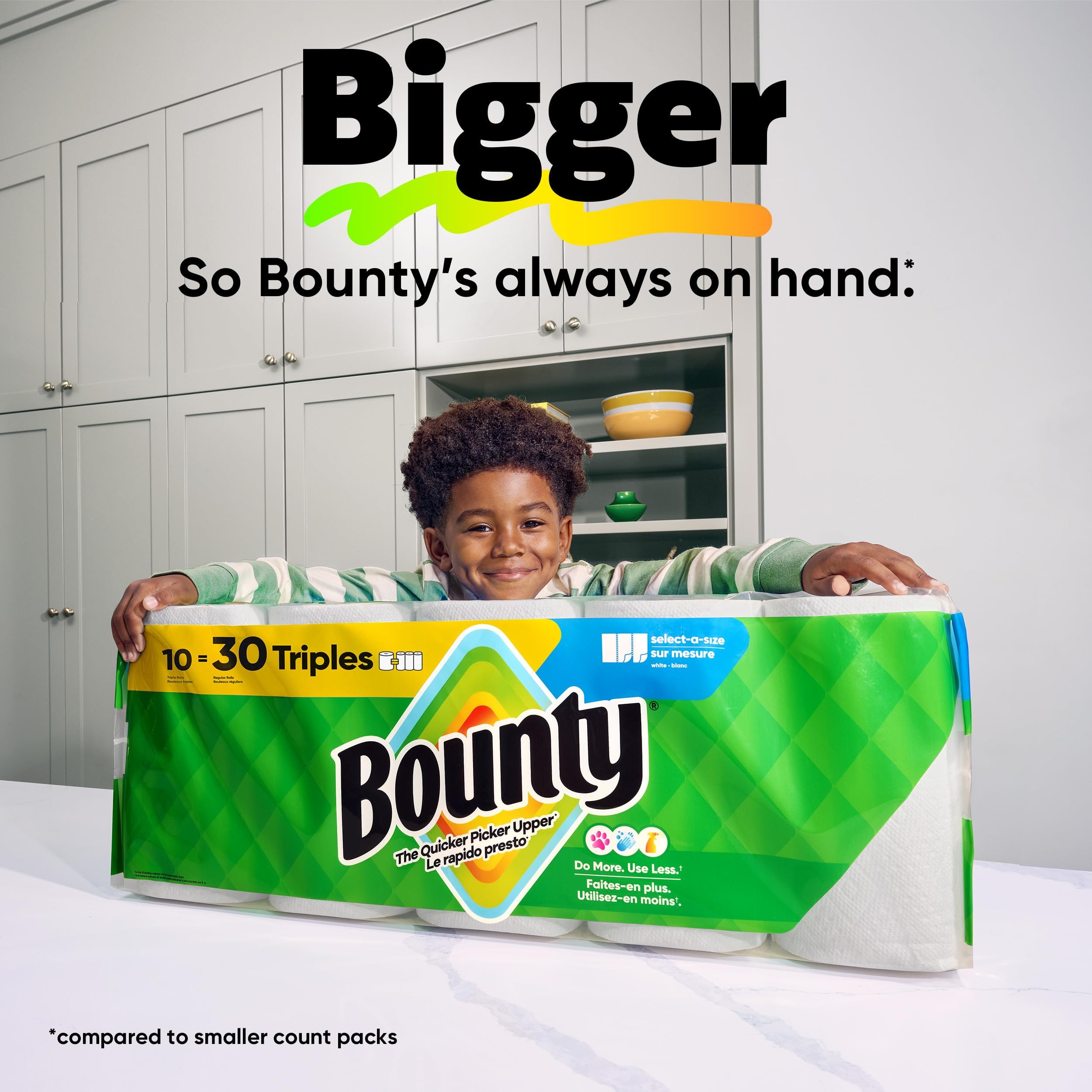 Bounty roll unwinding to show sheet length and easy tearing