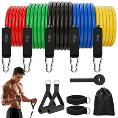 Bourid front packaging showing five resistance bands and handles for versatile workouts