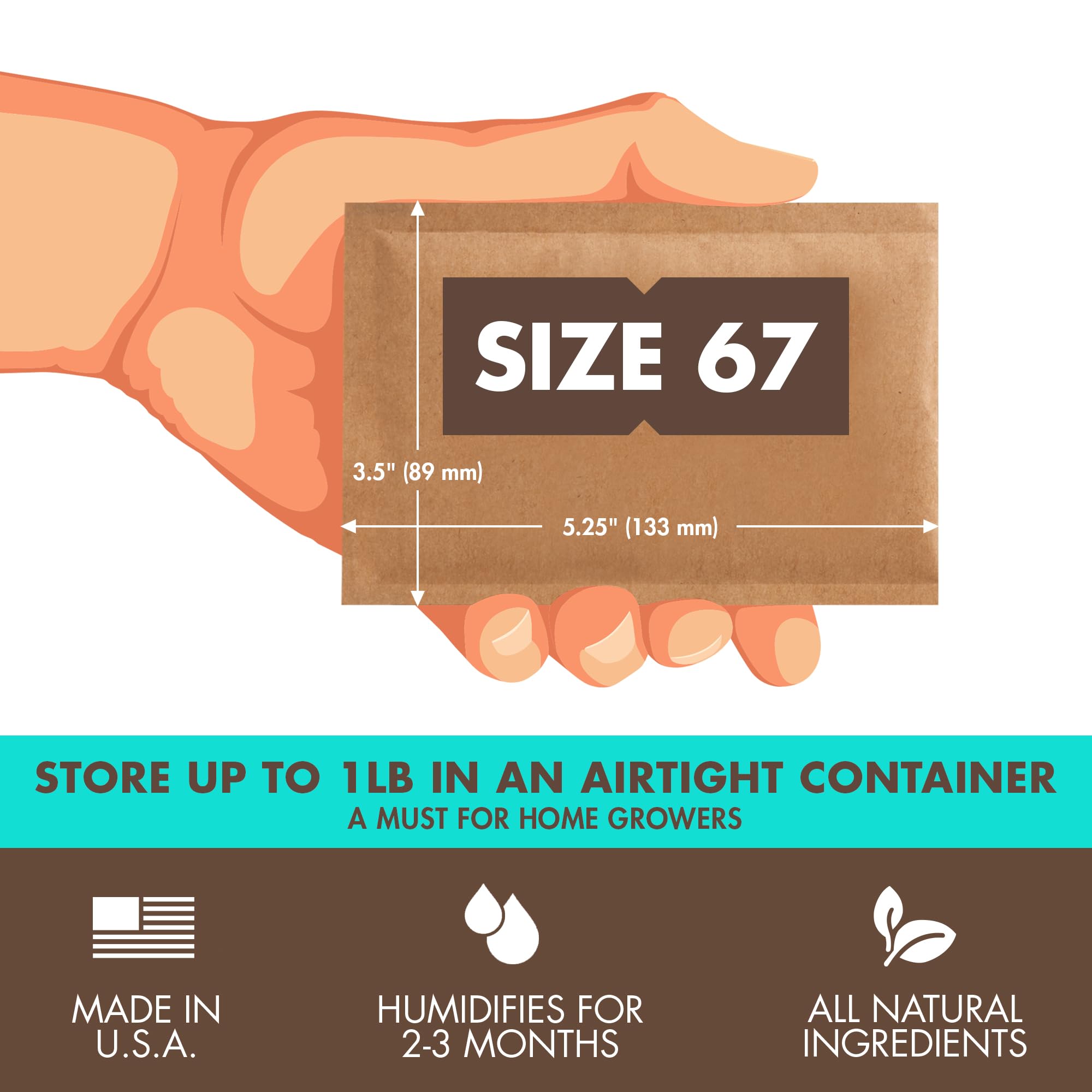 Boveda Size 67 packs inside an airtight jar demonstrating balanced humidity and preserved texture