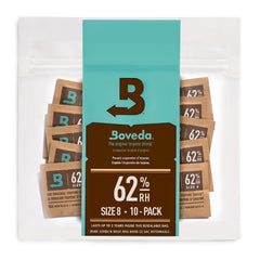 Boveda Size 8 front packet showing compact humidity protection benefit