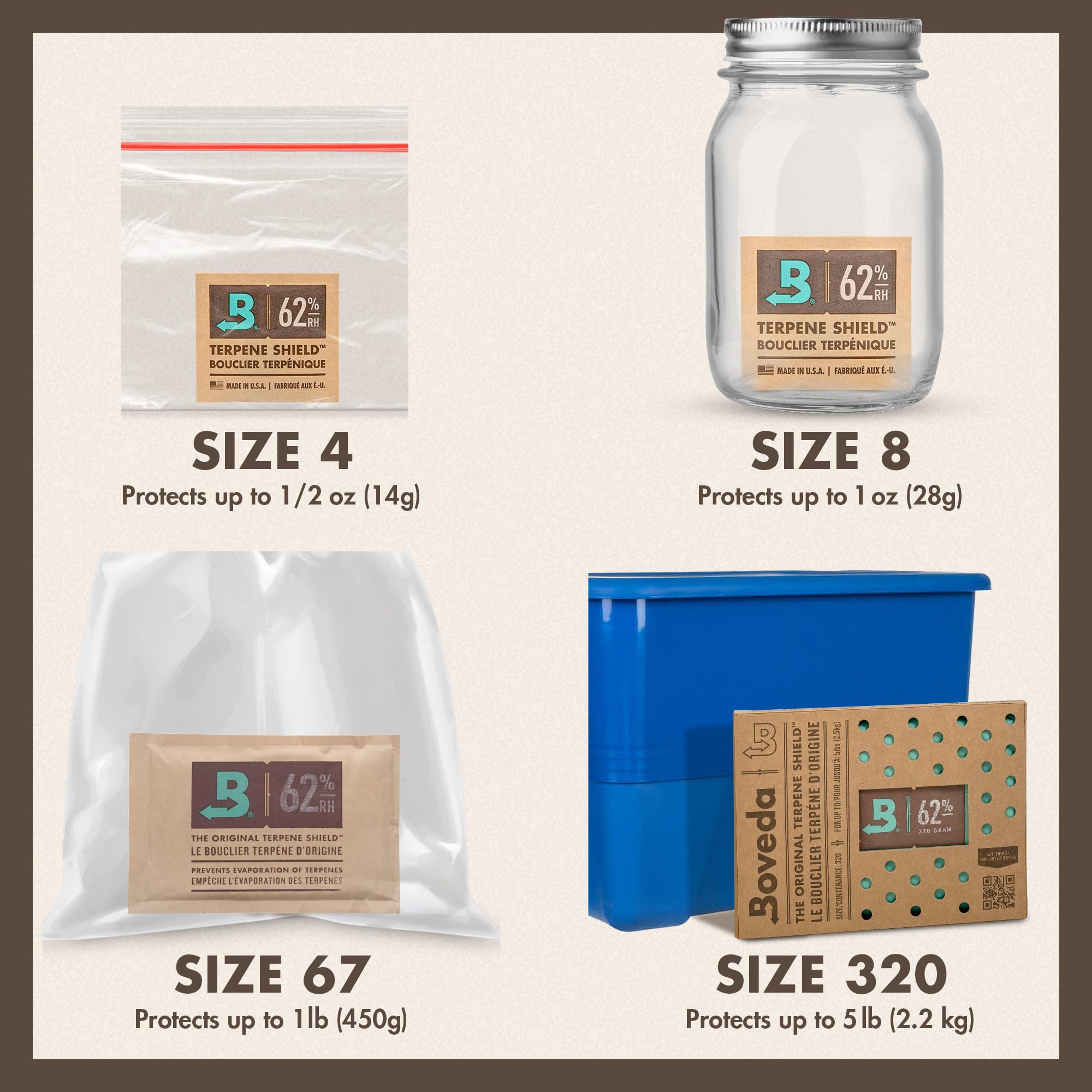Boveda Size 8 in resealable bag illustrating freshness until use benefit