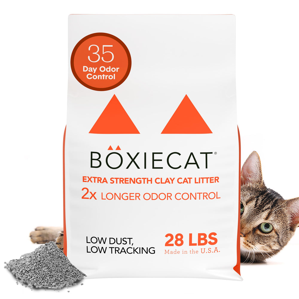 Boxiecat front packaging 28lb showing unscented odor control benefits