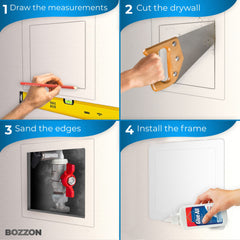 BOZZON installed in drywall with clean flange pressing into wall for quick access