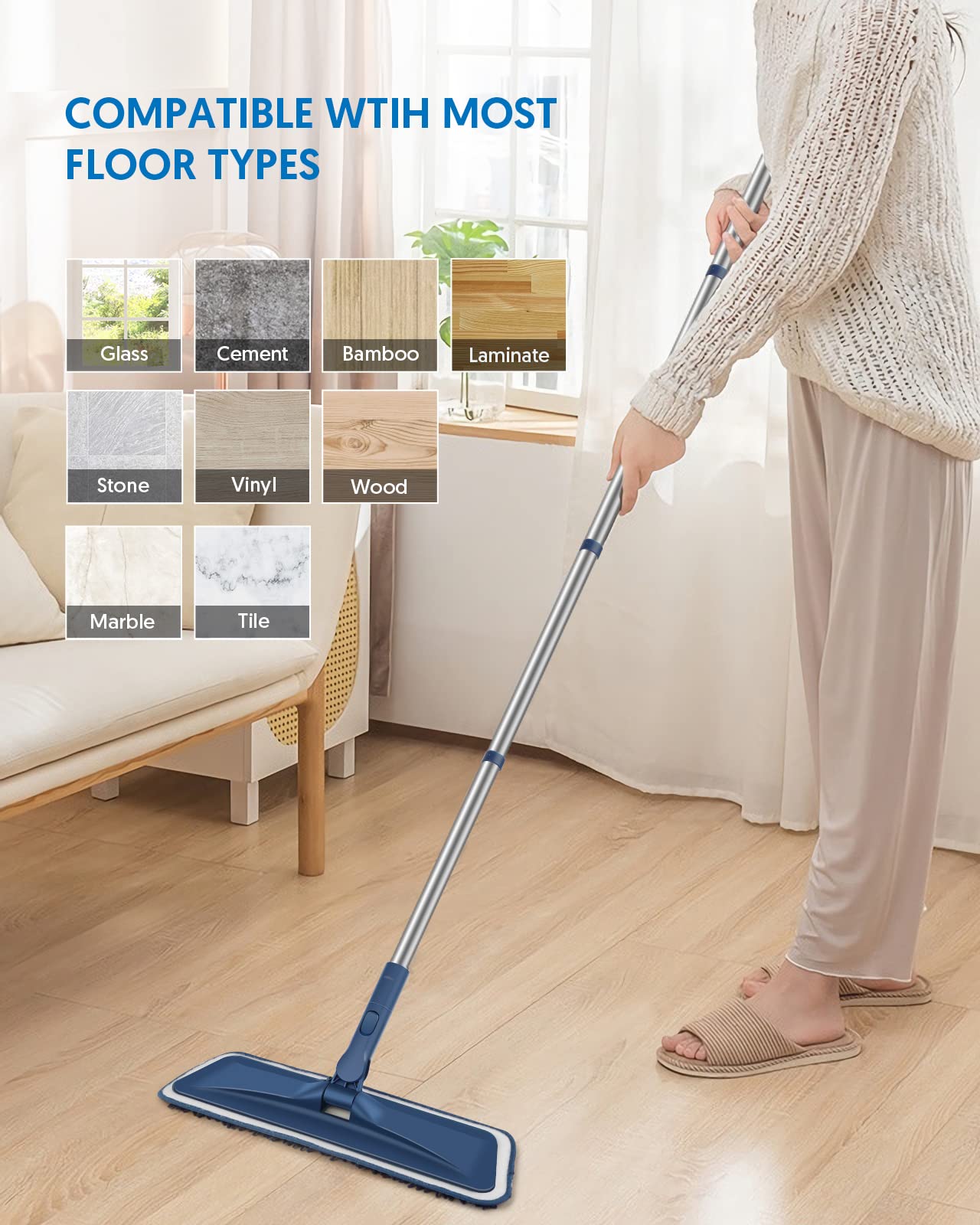 BPAWA mop in kitchen lifestyle setting showing streak-free floor cleaning