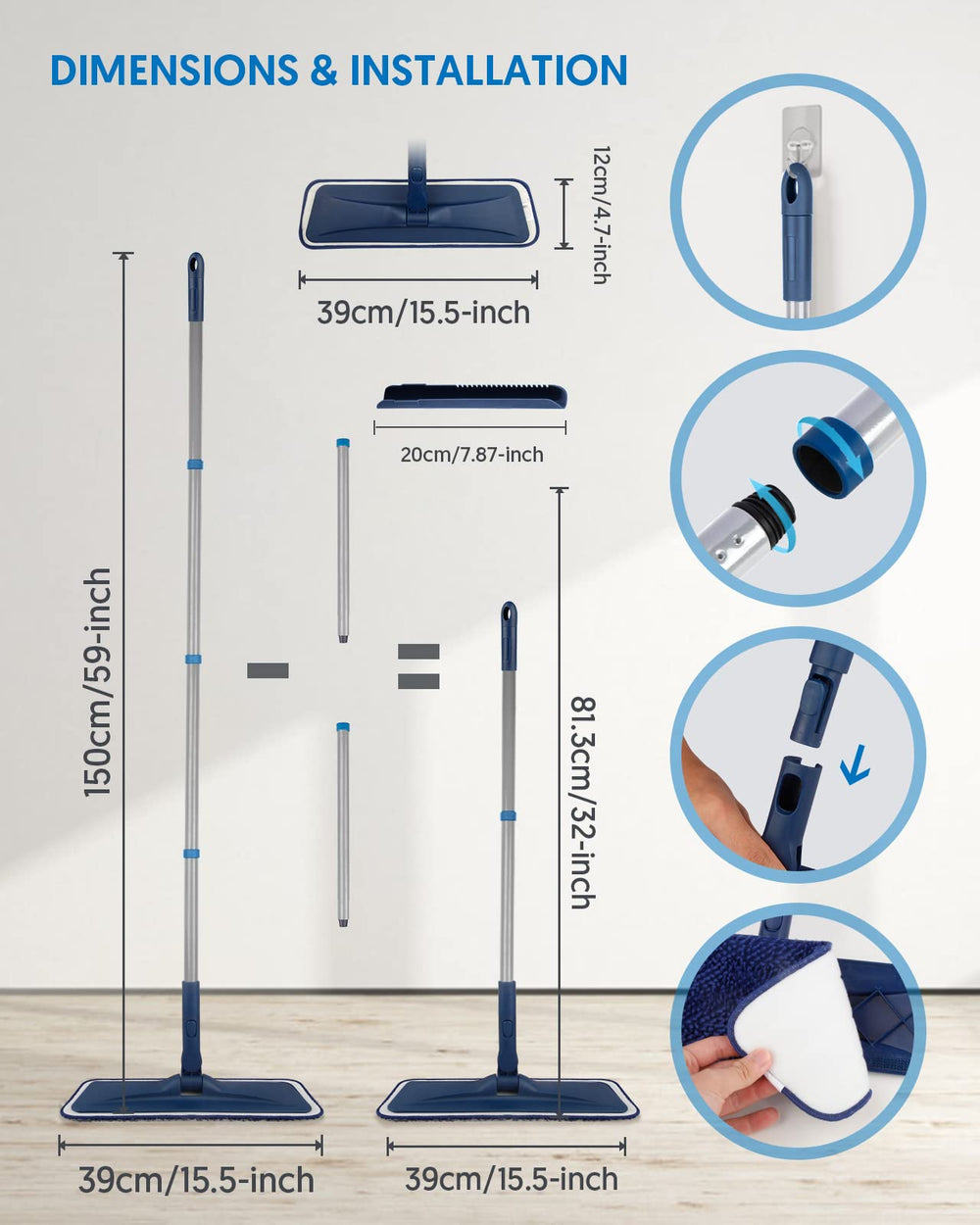BPAWA mop in use under sofa demonstrating reach into low-clearance areas