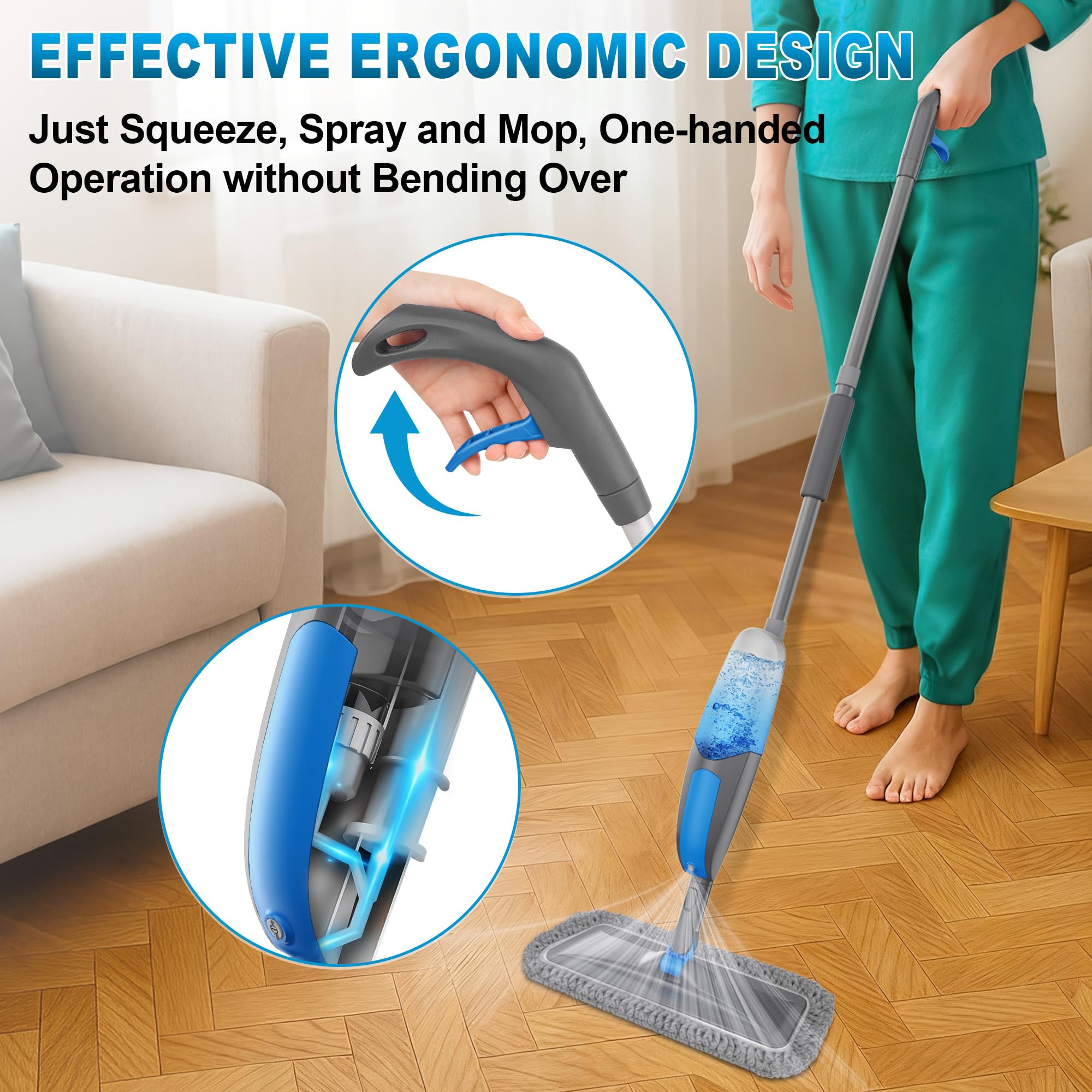 BPAWA mop sliding under furniture to clean hard-to-reach areas efficiently