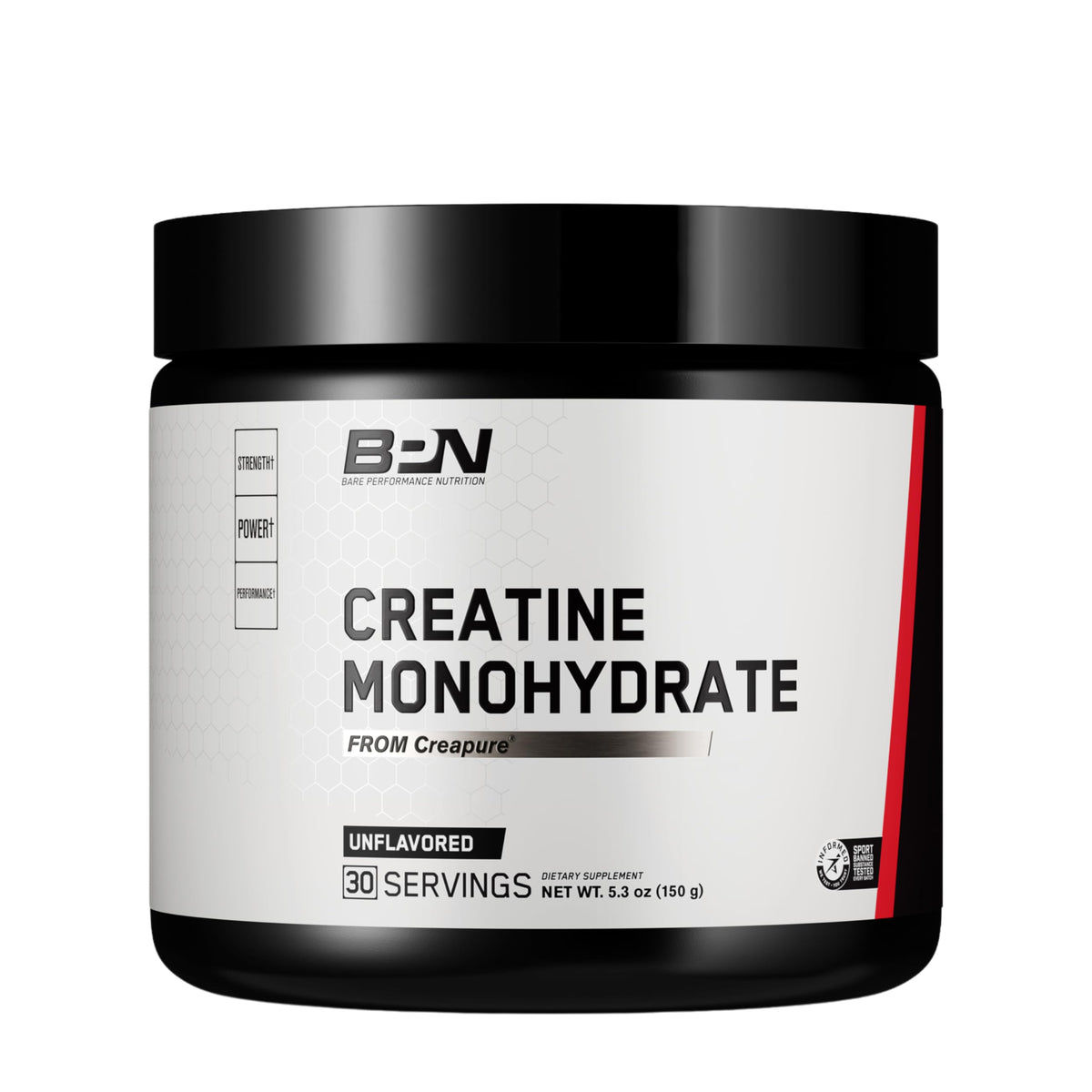 BARE PERFORMANCE NUTRITION front packaging showing tub and serving info for purity