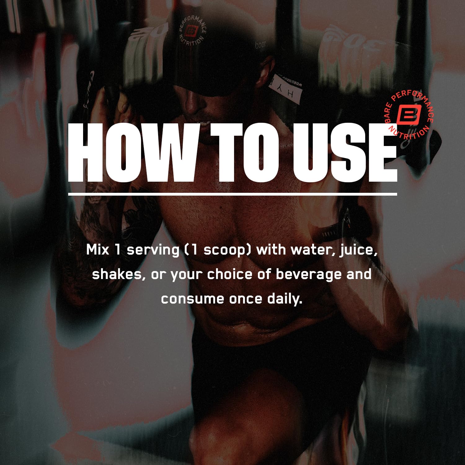 BARE PERFORMANCE NUTRITION in gym setting mixed in shaker demonstrating convenient use