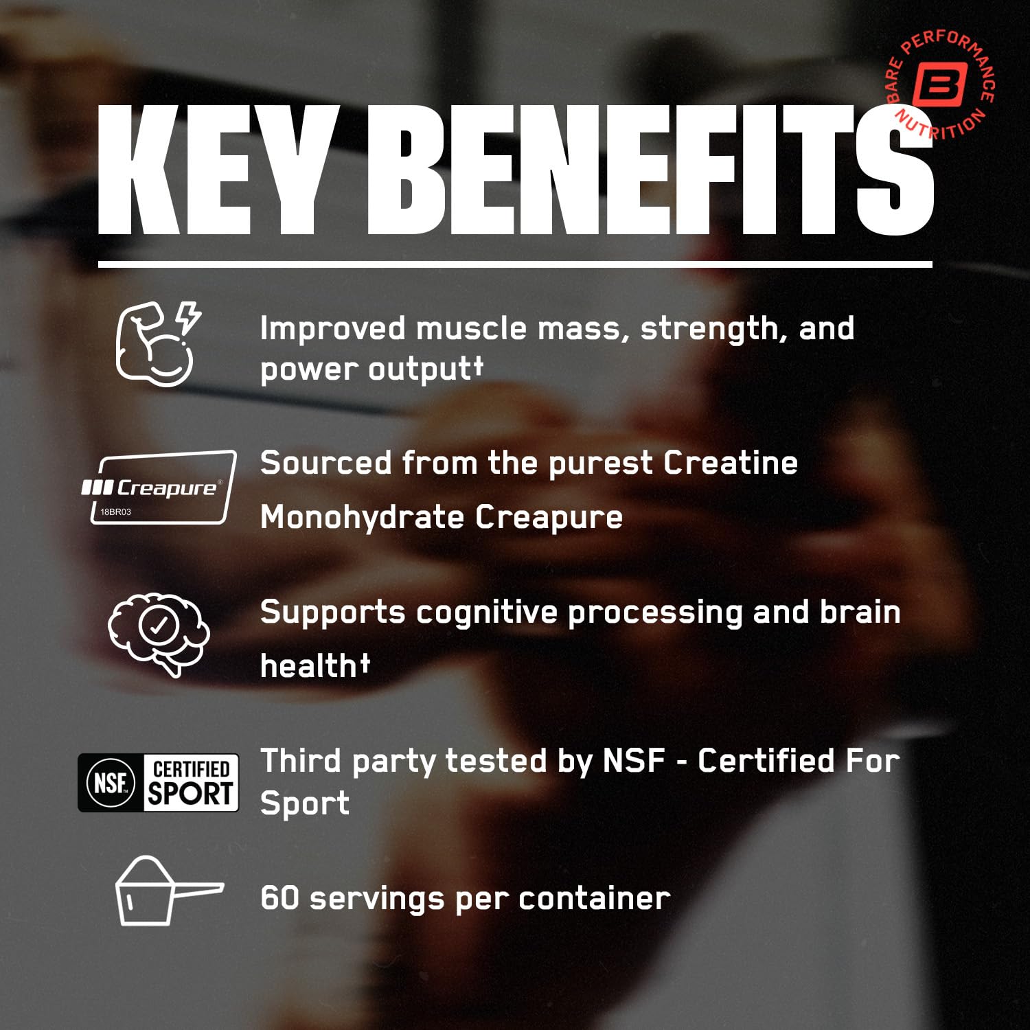 BARE PERFORMANCE NUTRITION scoop with 5g creatine showing accurate daily dosing