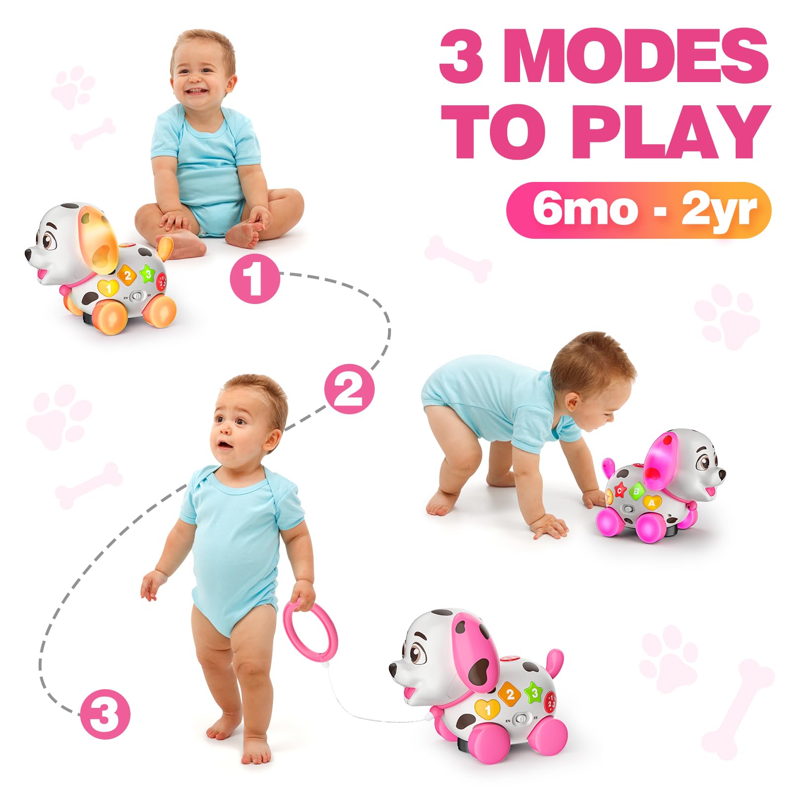 BQU puppy close-up of seven colorful buttons offering easy learning interaction