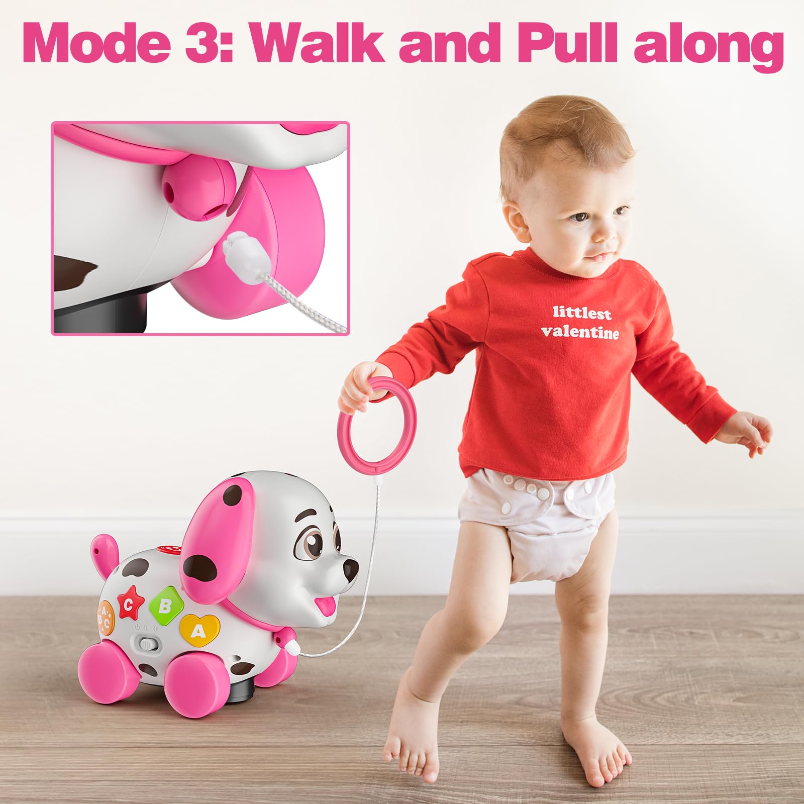 BQU puppy wheel detail with obstacle-avoidance mechanism for uninterrupted play