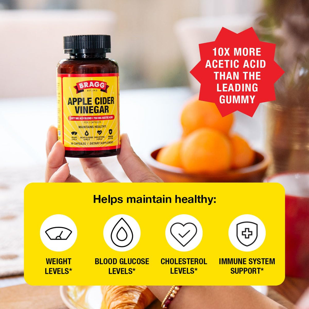 Bragg open bottle with capsules visible for convenient daily use