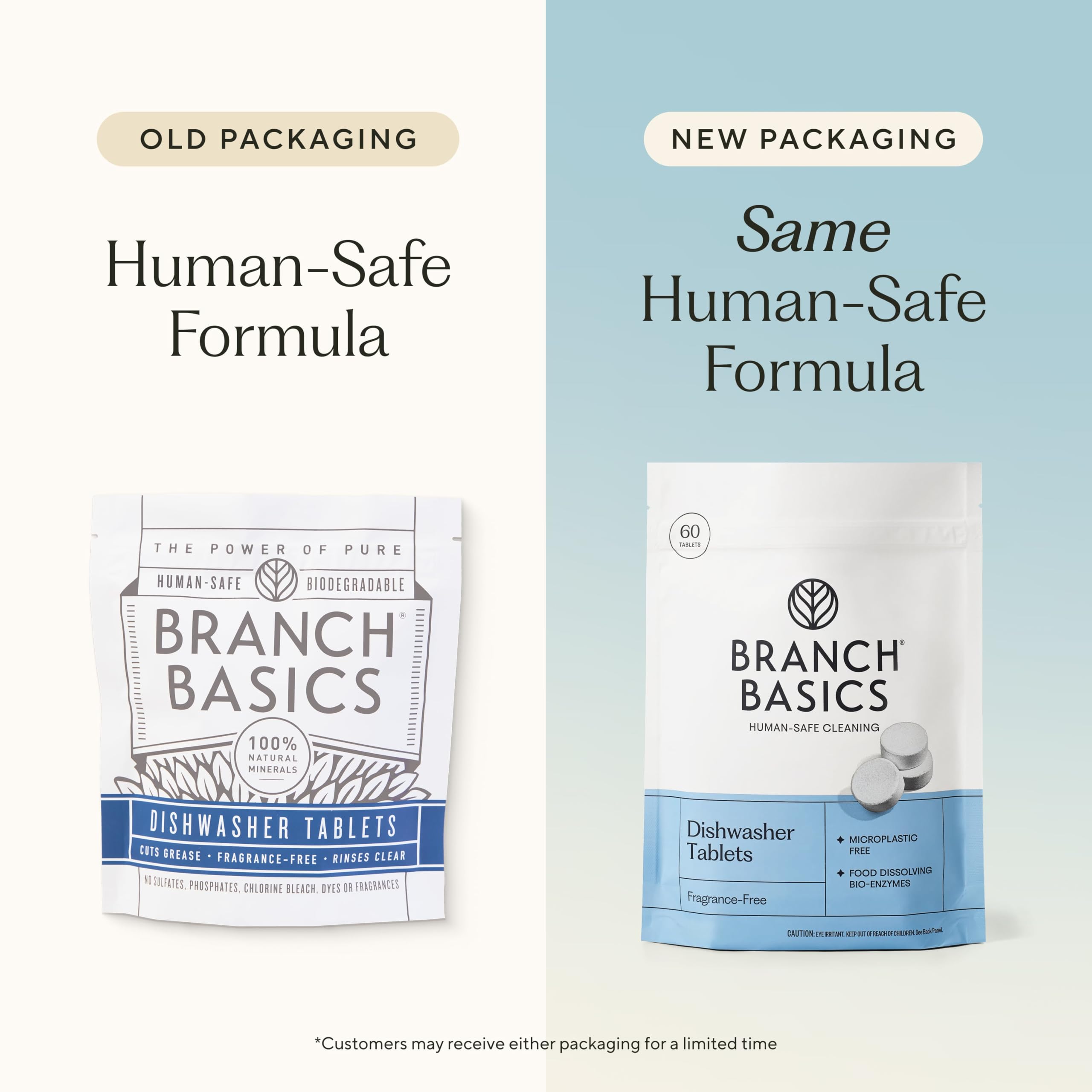 Branch Basics tablet close-up texture showing compact plant-based binder for effective cleaning