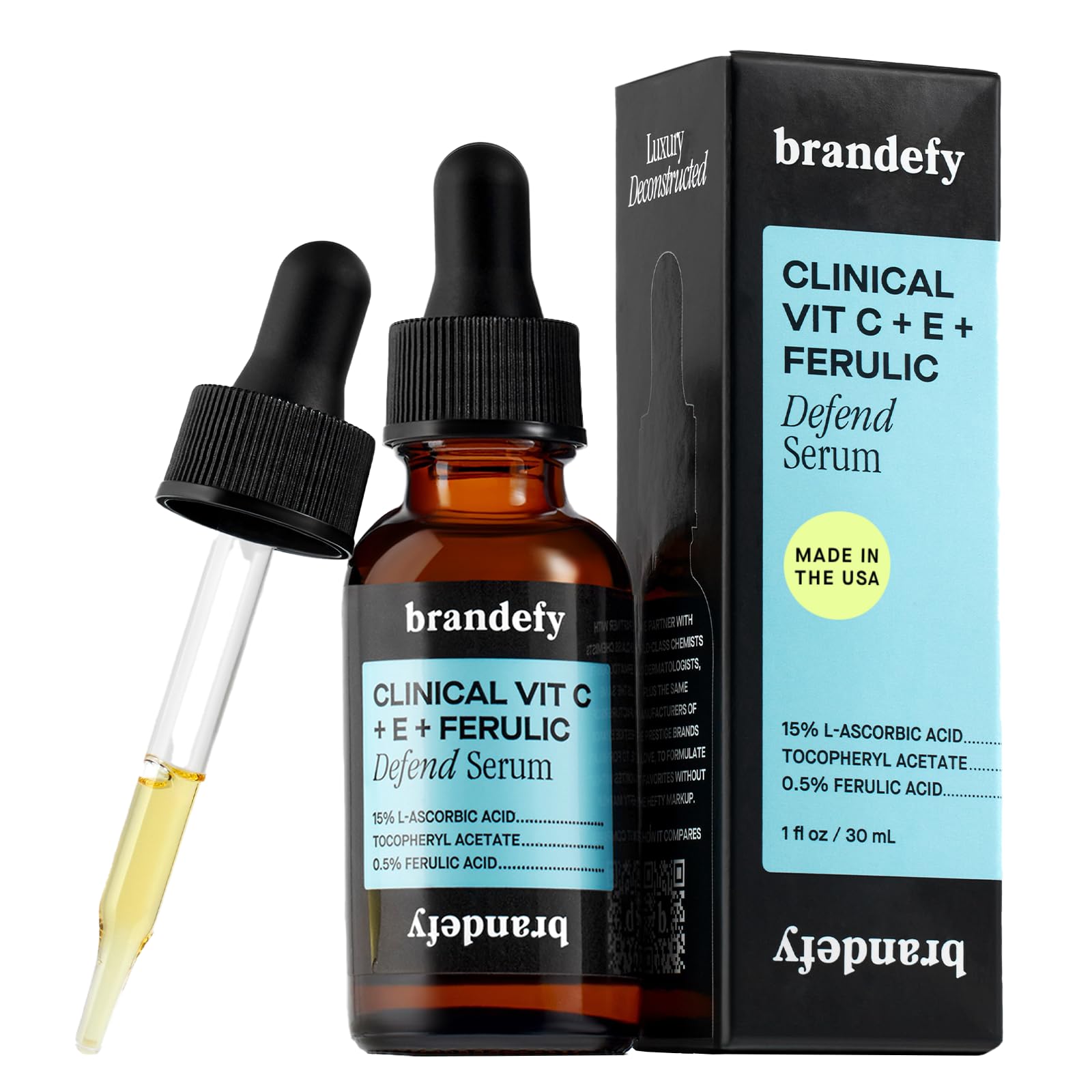 Brandefy bottle front view showing serum packaging and clear labeling for confident purchase