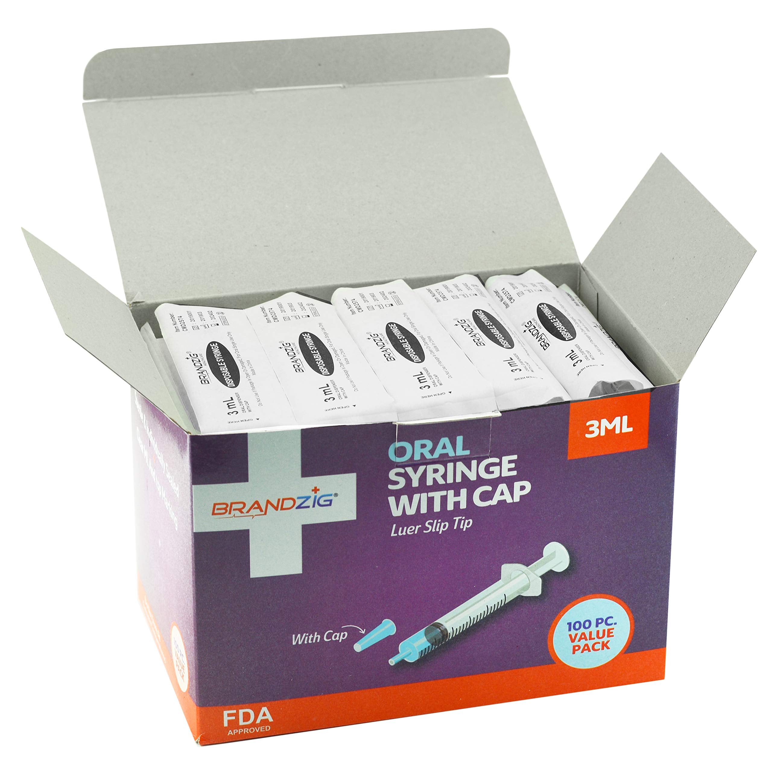 BRANDZIG 100-pack size comparison showing bulk value and how many single-use syringes are included