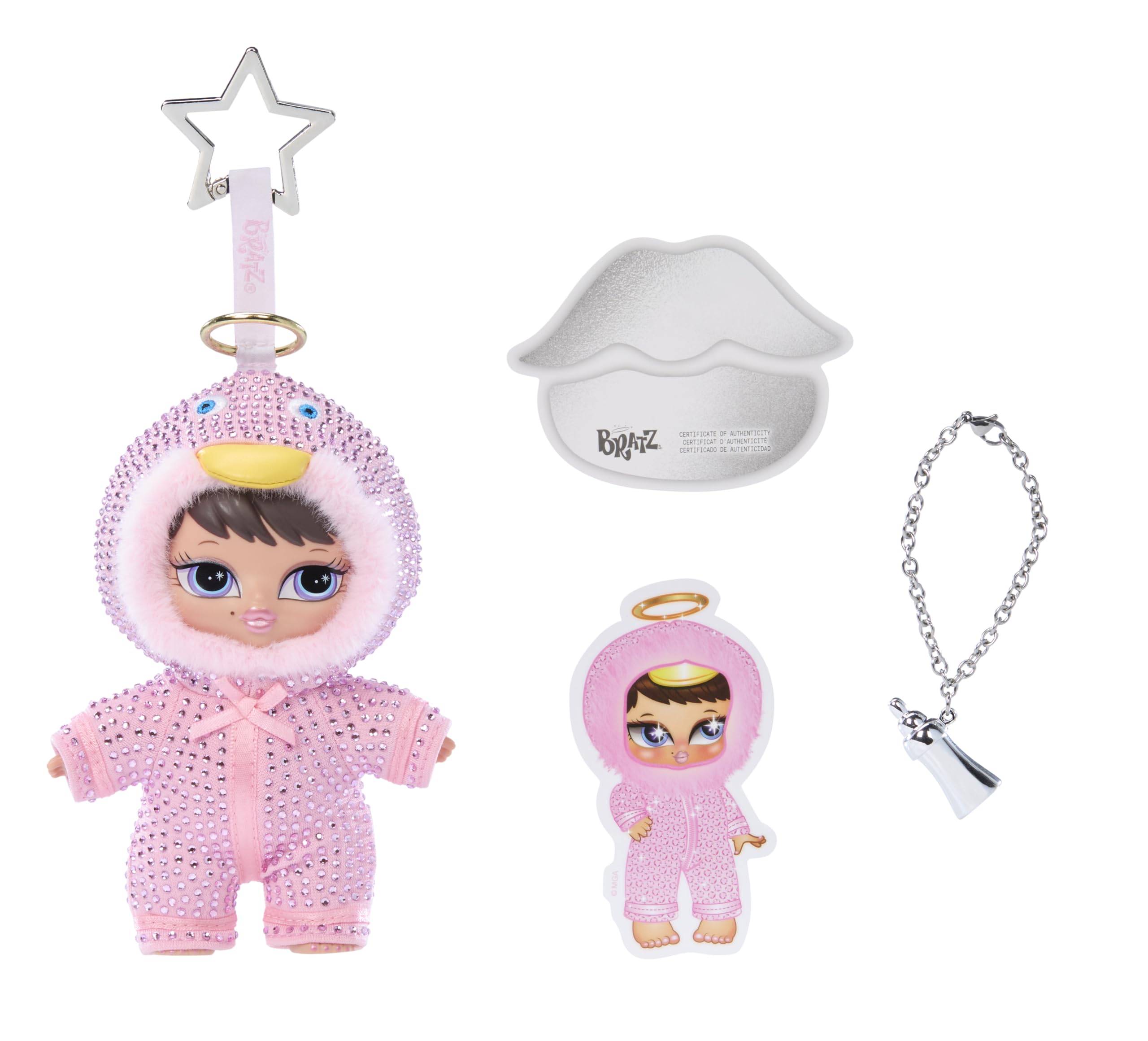 Bratz baby bottle accessory and lip-shaped clip for playful display