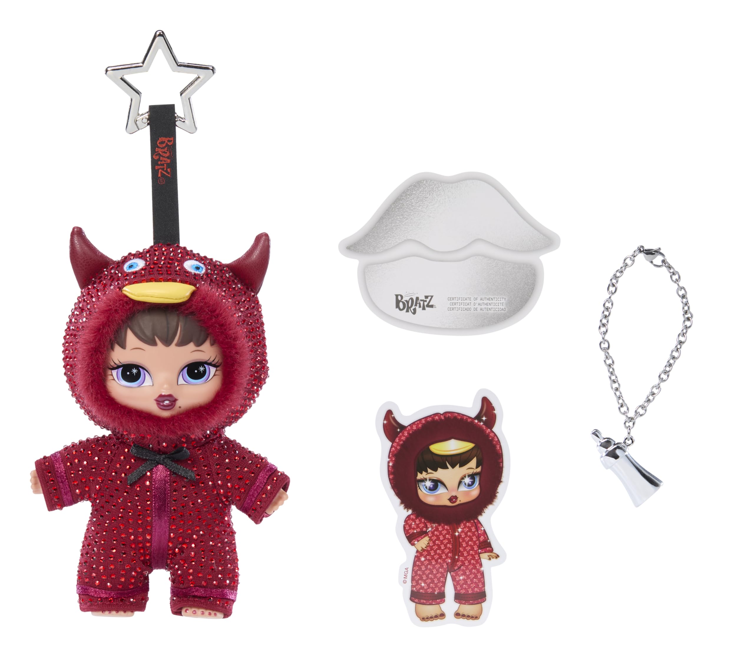 Bratz next to a hand showing 8-inch size and easy portability