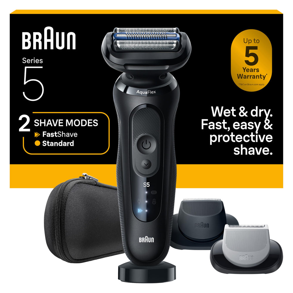 Braun Series 5 front view showing ergonomic grip and foil for gentle shave